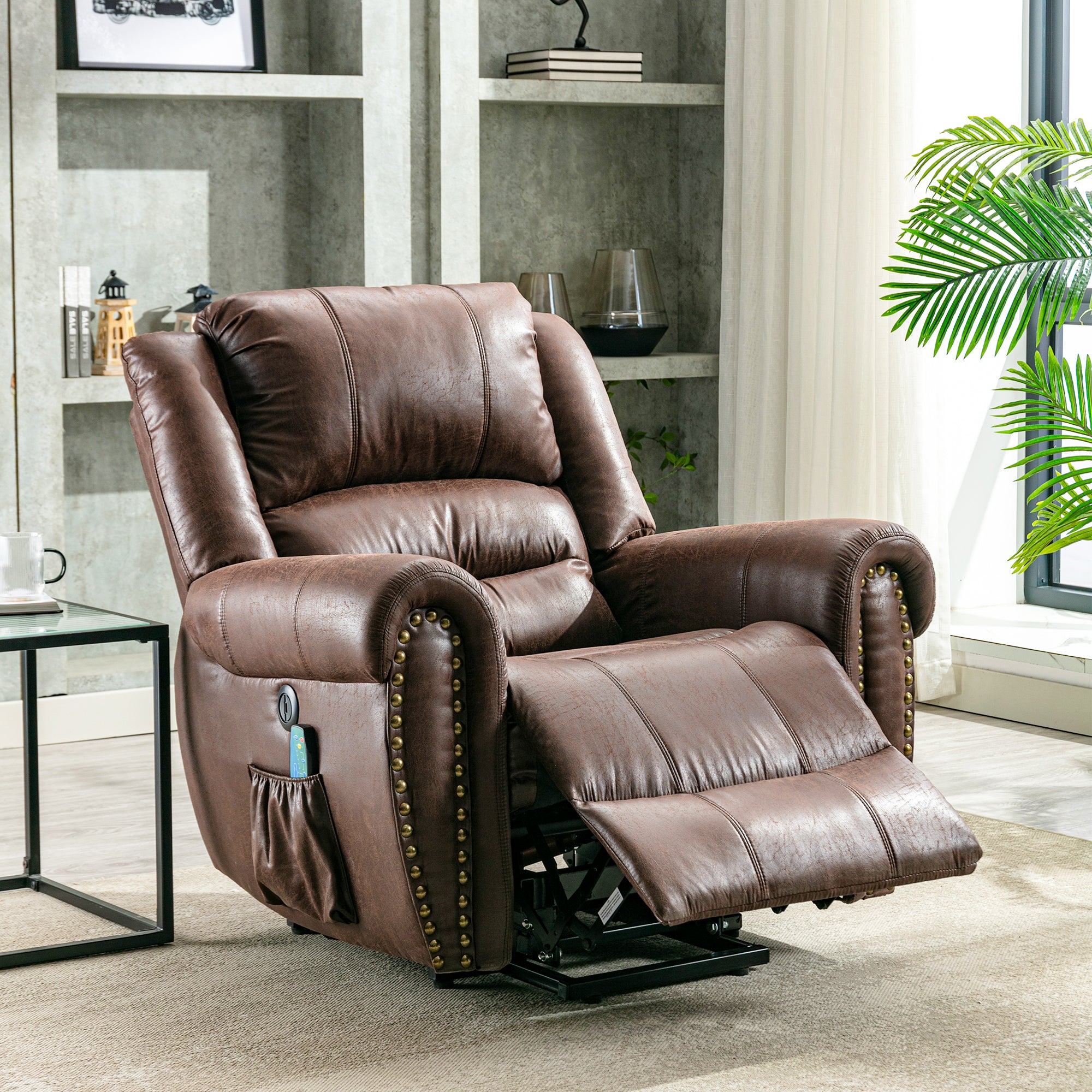 WF291251BAA Power Lift Recliner Chair with Heat and Massage, Leather, Brown