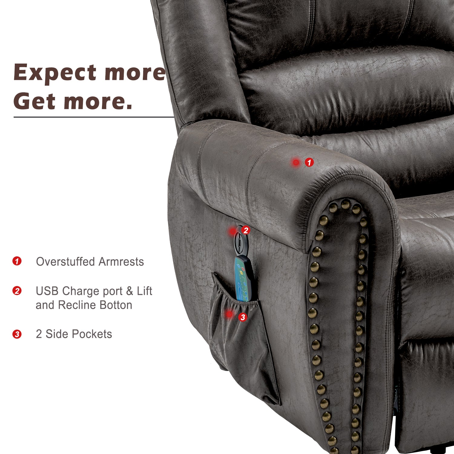 Power Lift Recliner Chair with Massage, Heat, and USB Port, Heavy Duty Electric Faux Leather