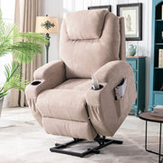 Power Lift Recliner Chair, Electric with Heat, Massage, Cup Holders & Pockets, Fabric