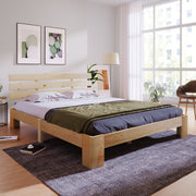 Wooden Double Bed, Headboard & Slatted Frame, Solid Pine