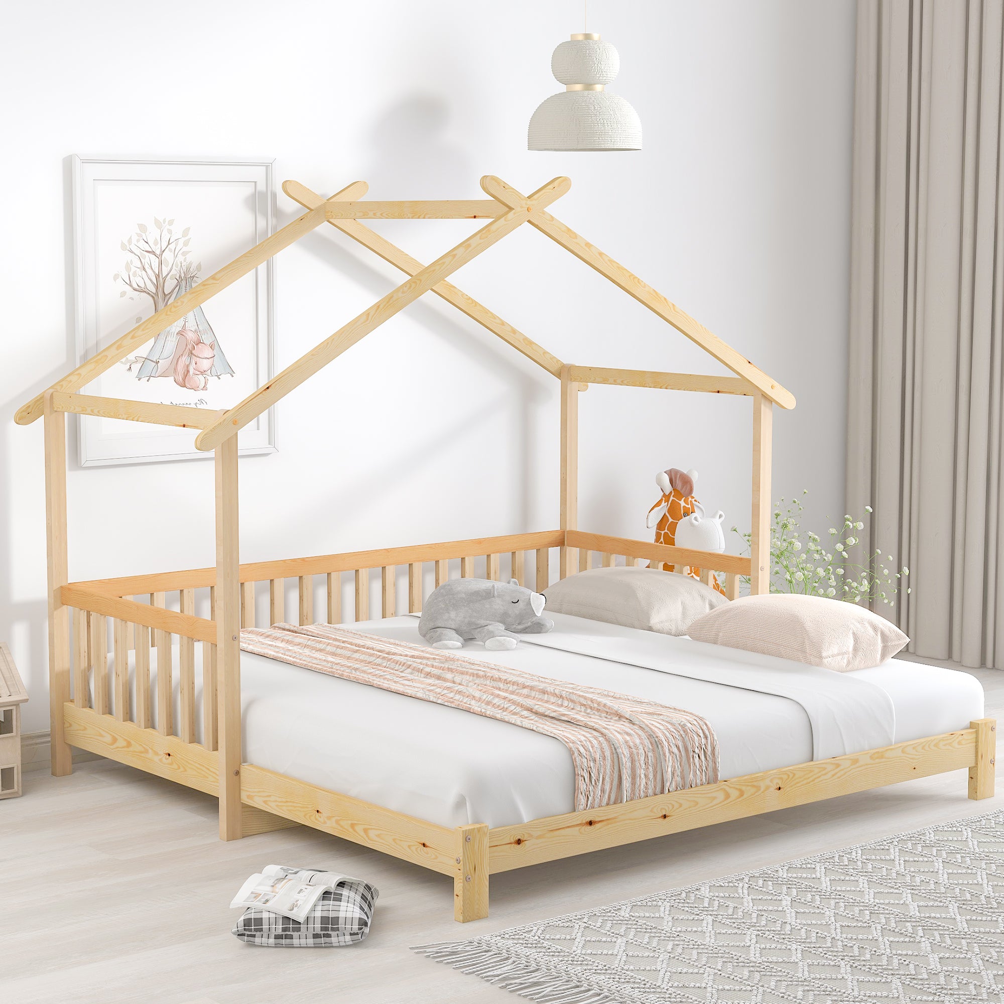Treehouse Bed, Expandable Single to Double, Solid Wood, Natural