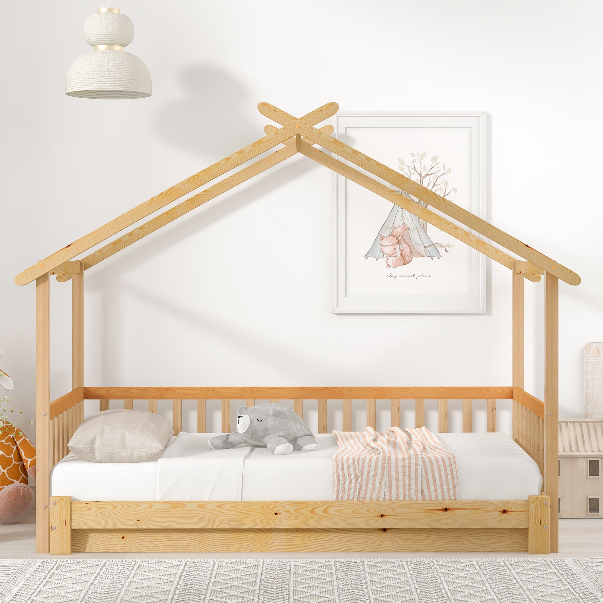Treehouse Bed, Expandable Single to Double, Solid Wood, Natural