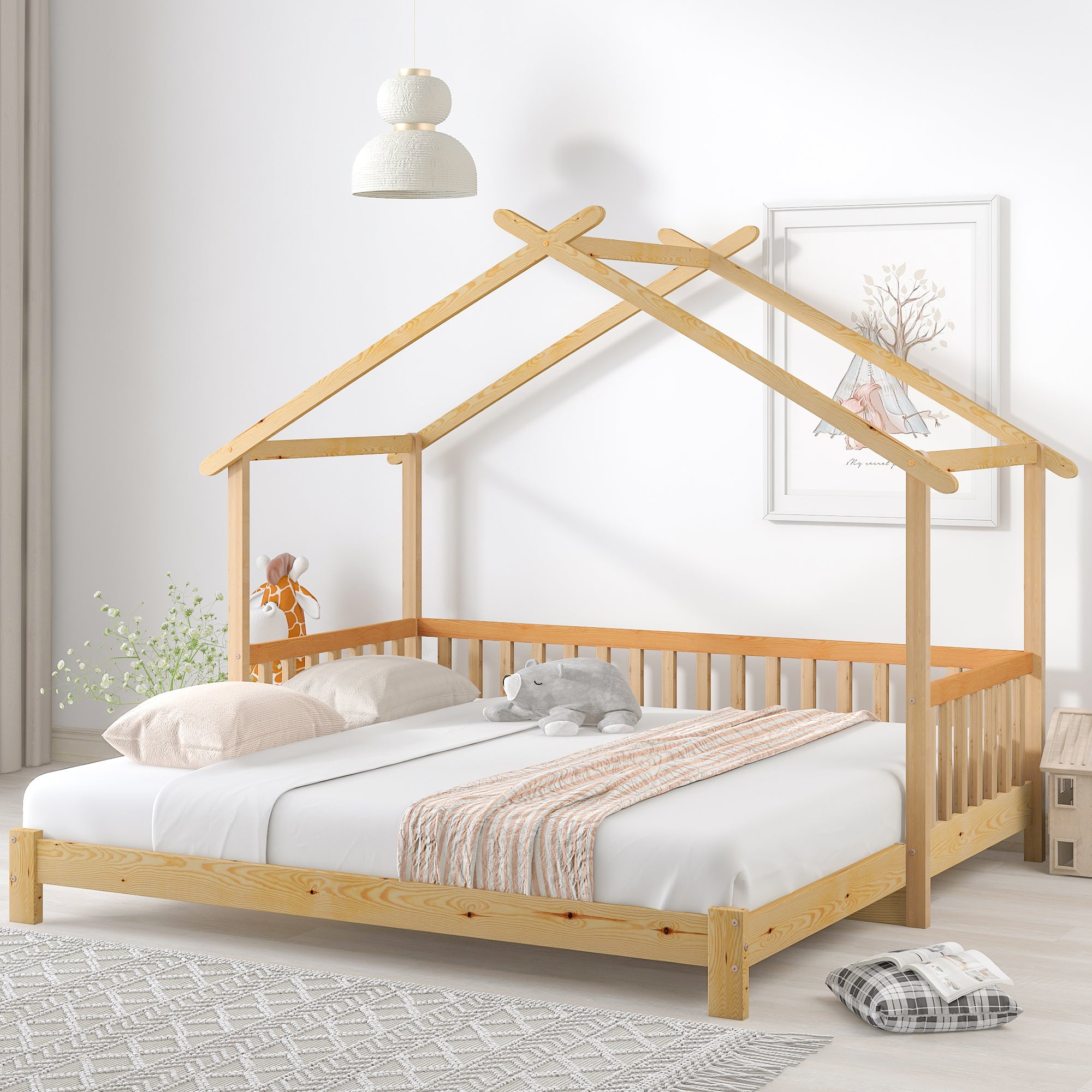 Treehouse Bed, Expandable Single to Double, Solid Wood, Natural
