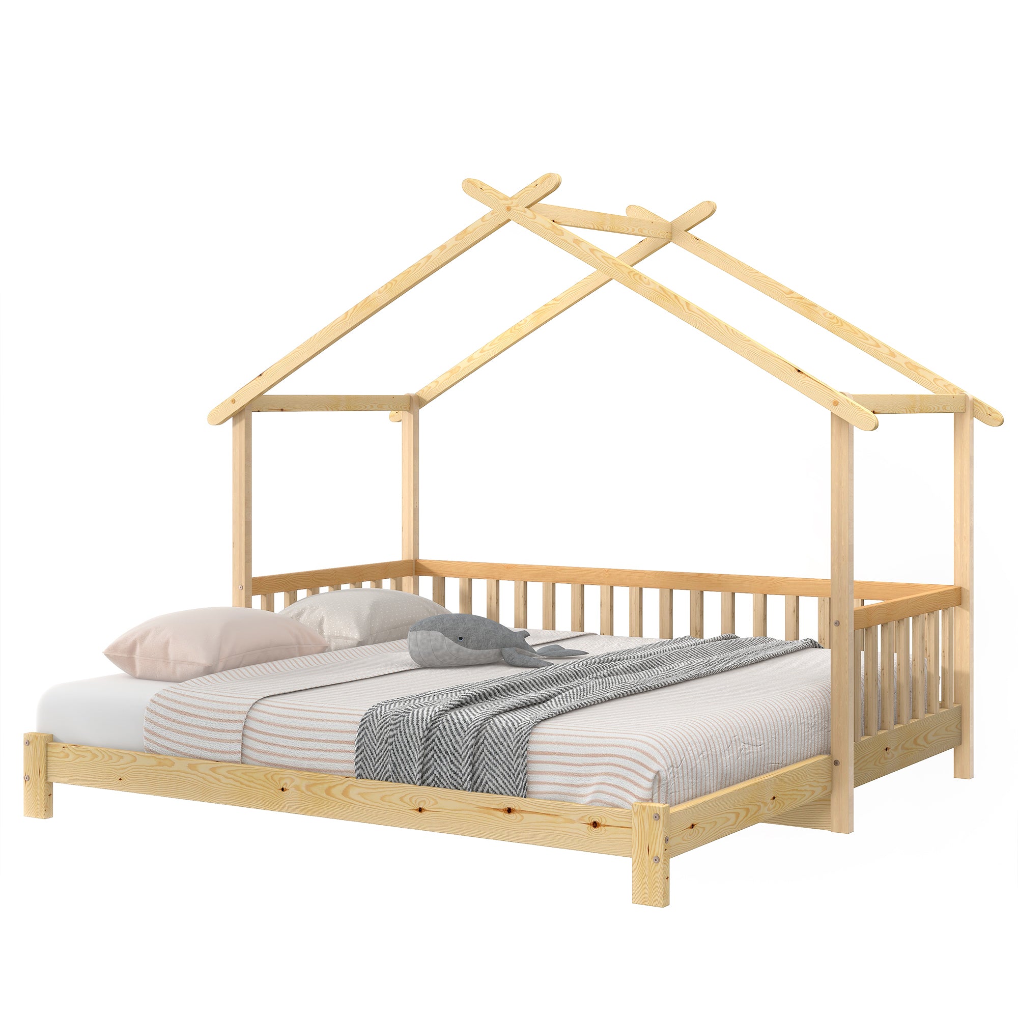 Treehouse Bed, Expandable Single to Double, Solid Wood, Natural
