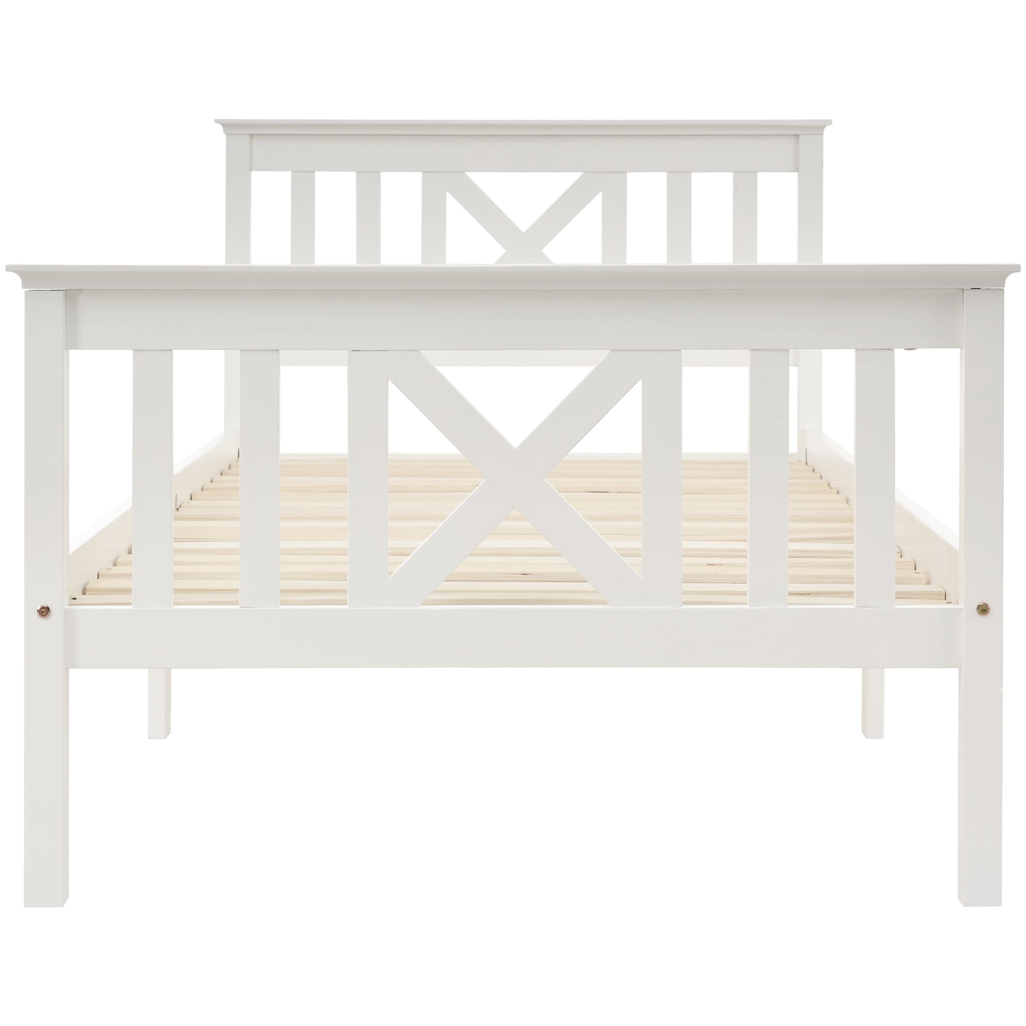 Wooden Bed Single, Bed Frame with Slatted Frame and Headboard, 90 x 200 cm, Solid Pine White
