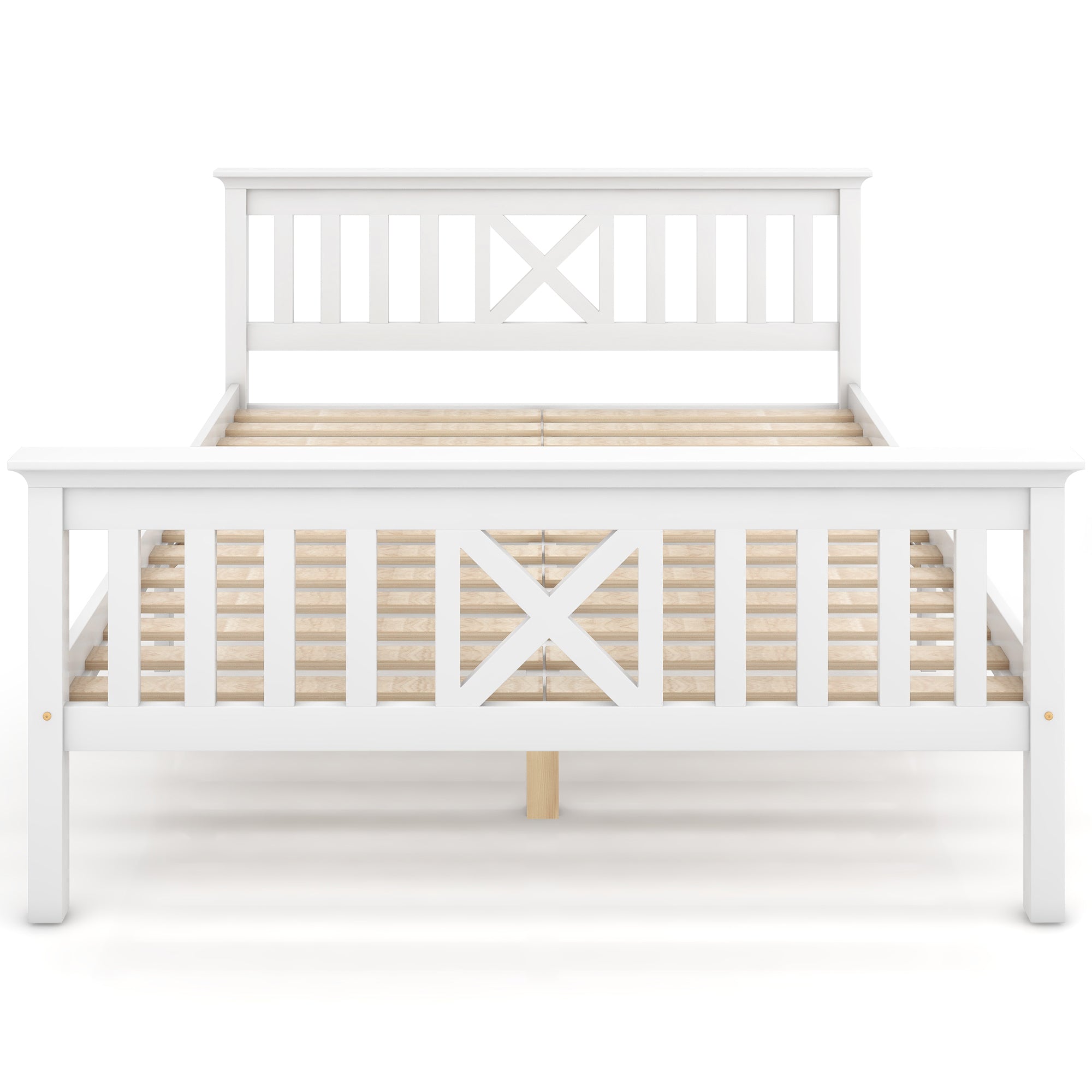 Wooden Bed Double Bed, 140 x 200 cm, Solid Pine, White