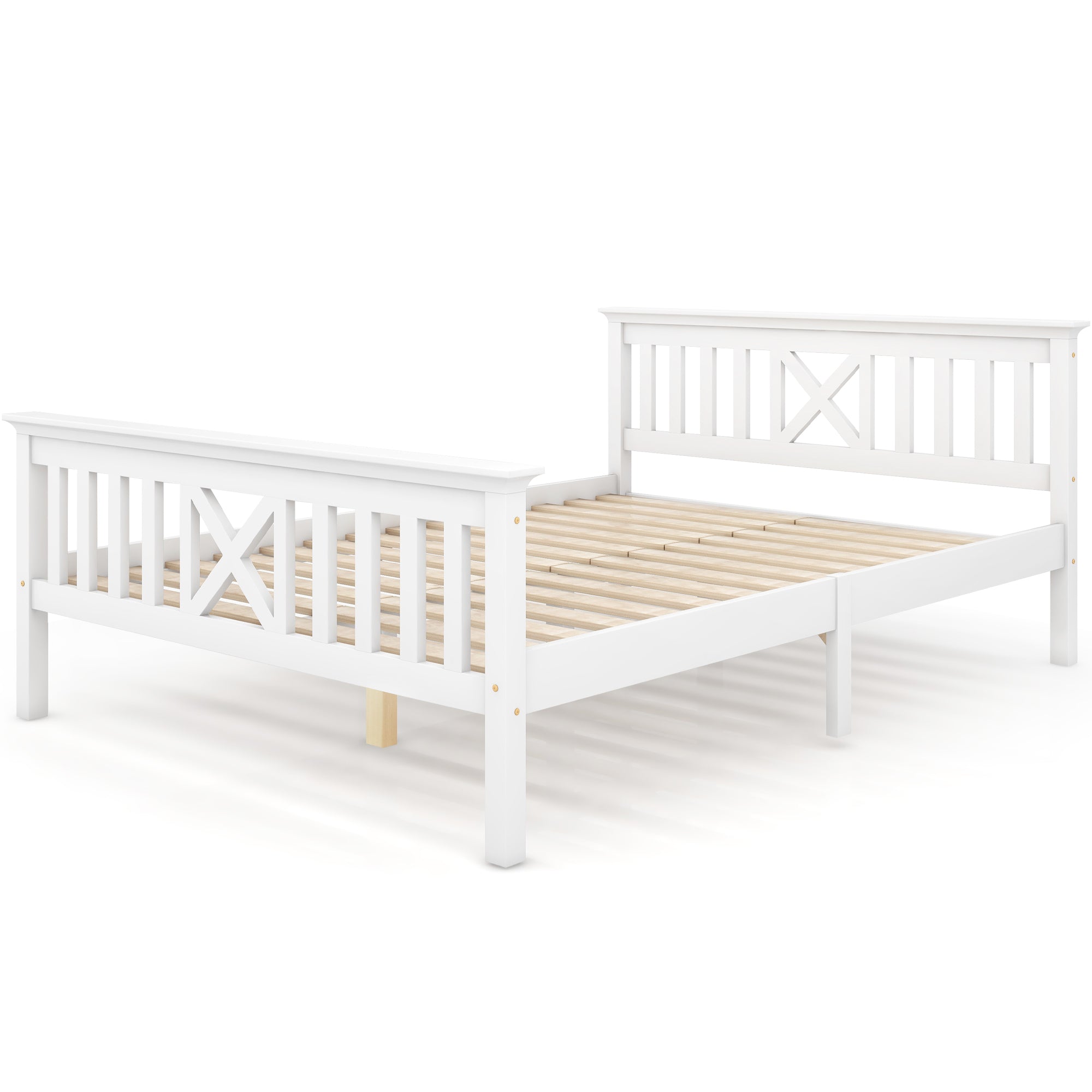 Wooden Bed Double Bed, 140 x 200 cm, Solid Pine, White