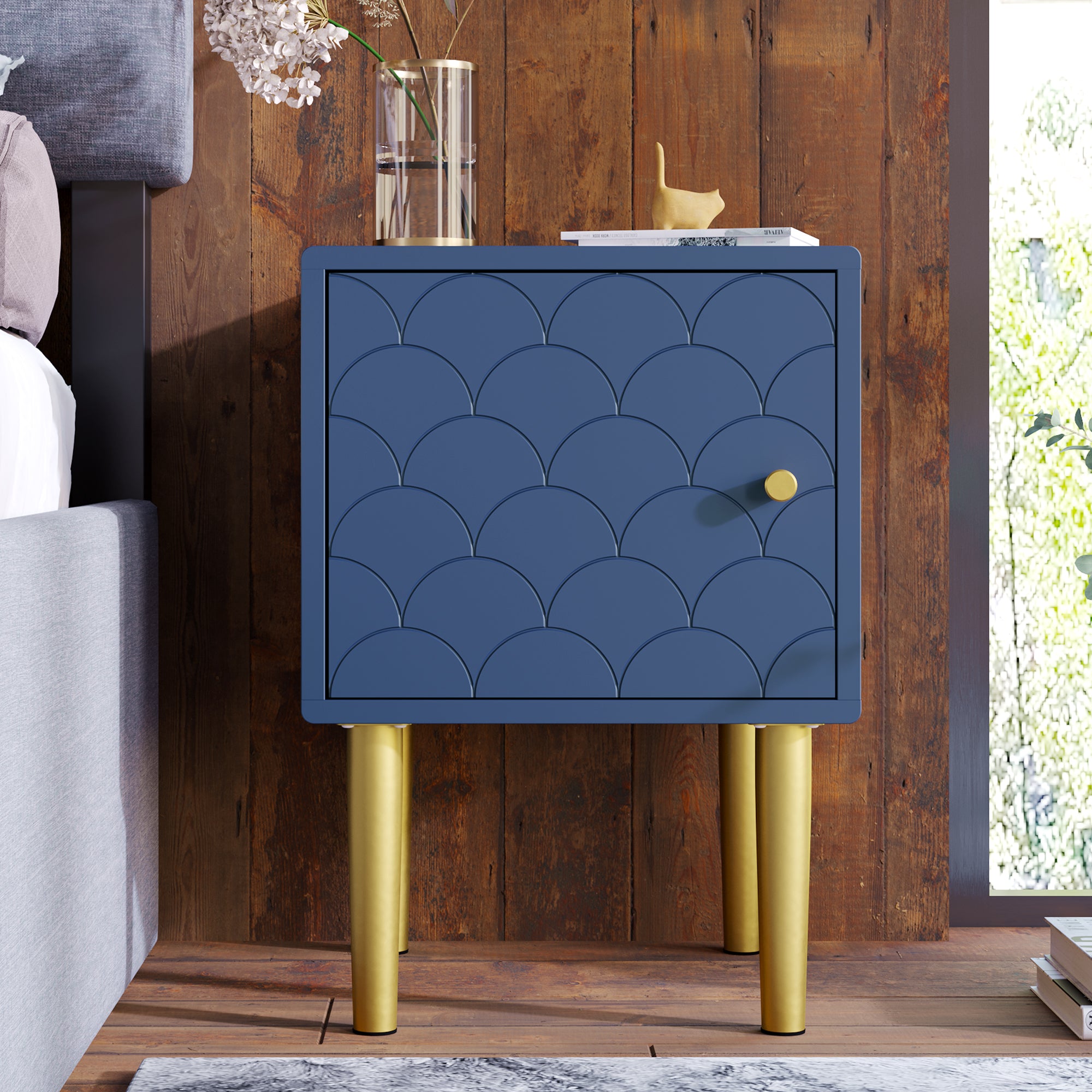 Bedside Table, Nightstand, Side Table, Sofa Table for Bedroom, Navy Blue
