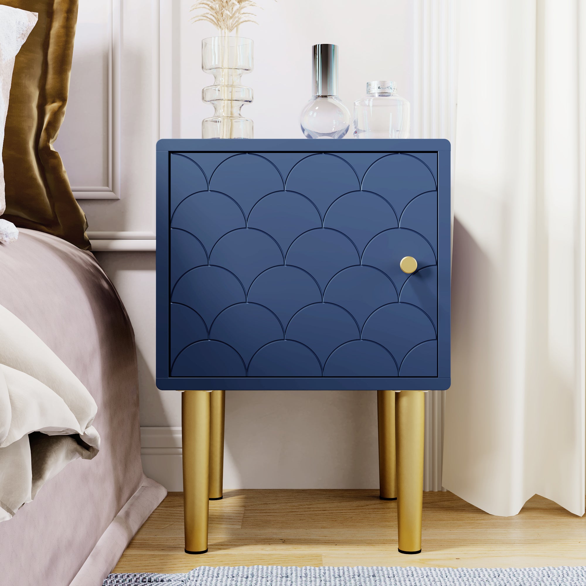 set of 2 bedside tables, nightstand side table, sofa table, h50/w35/d35 cm, navy blue