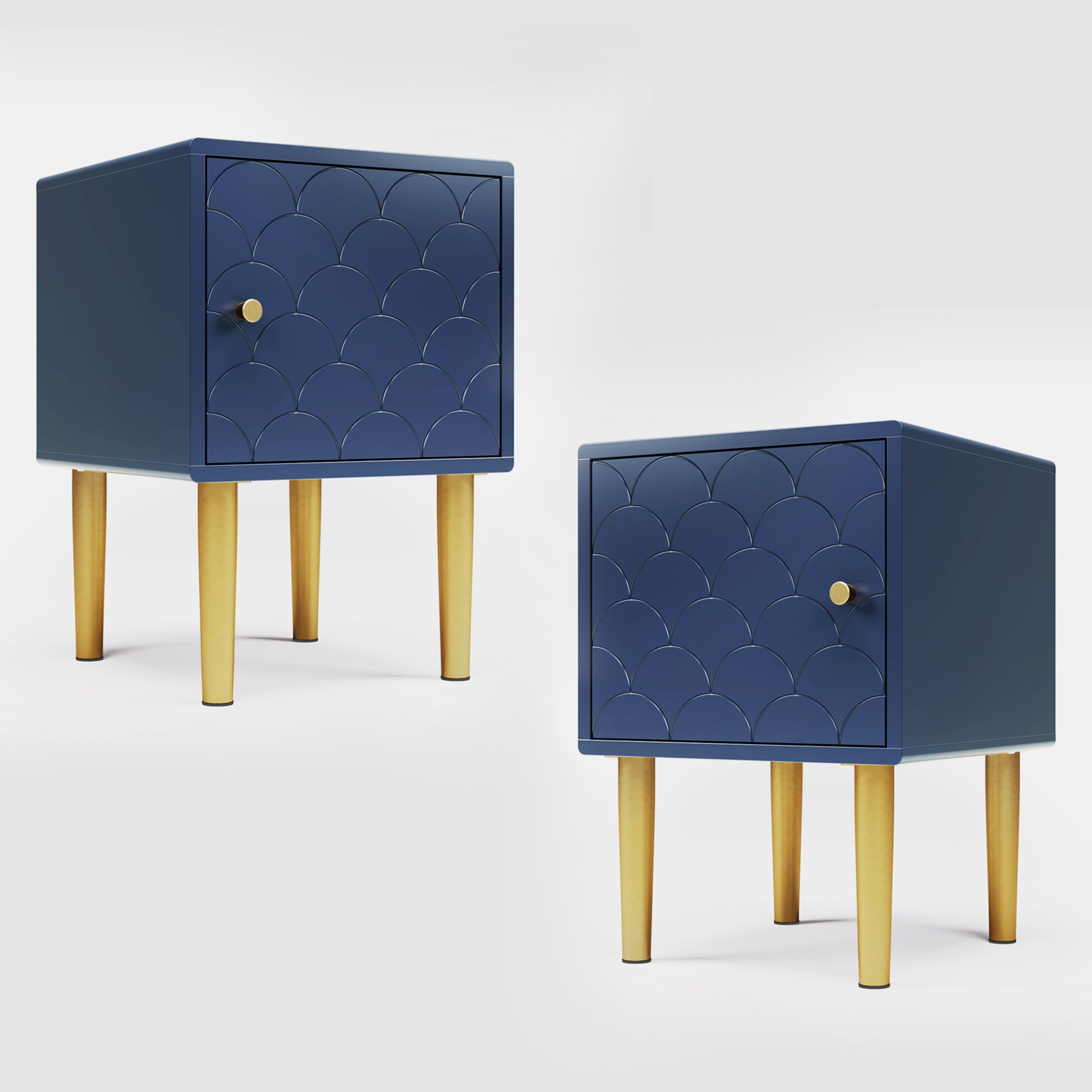 set of 2 bedside tables, nightstand side table, sofa table, h50/w35/d35 cm, navy blue