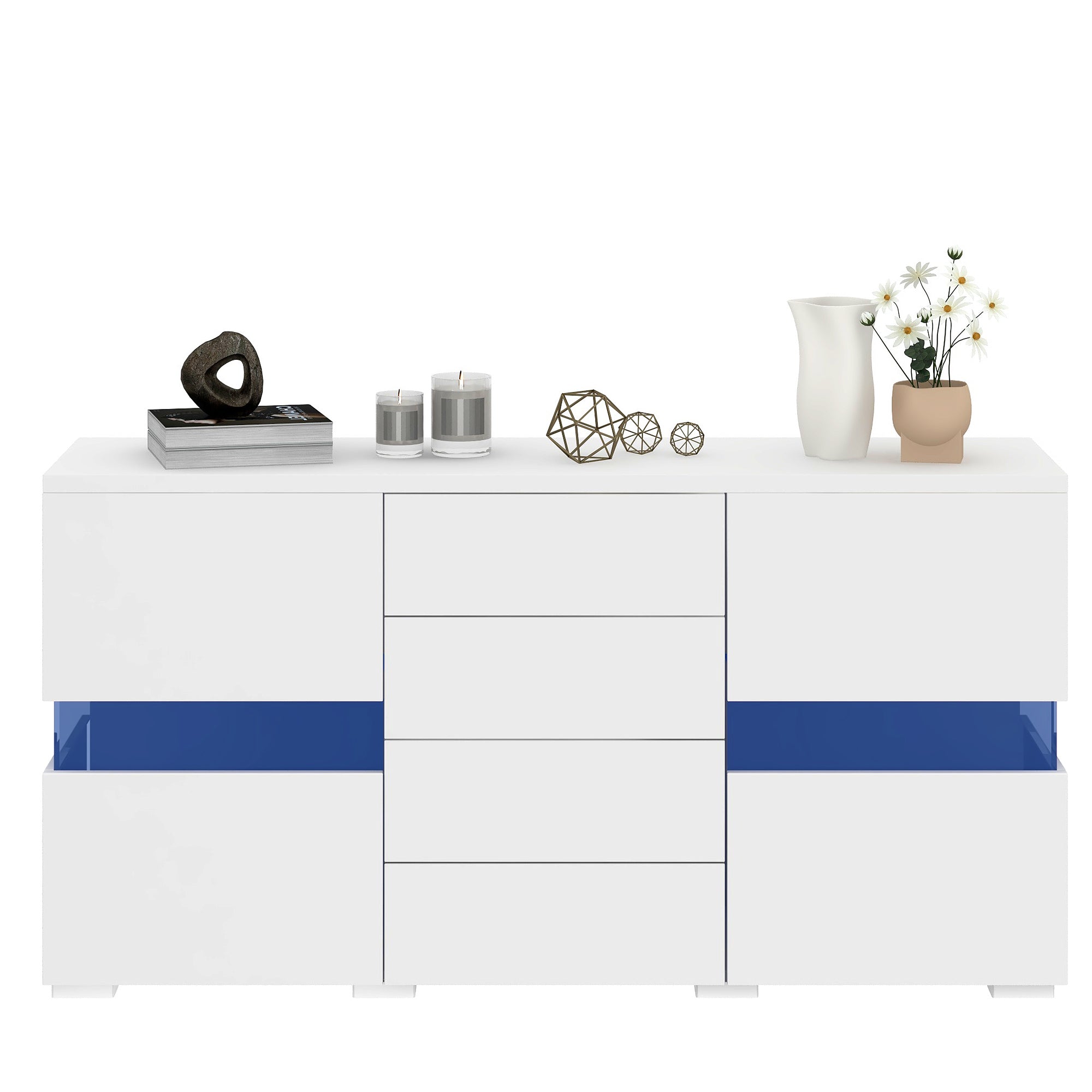 Sideboard Storage Cabinet 16 Color LED Lights - High-Gloss White