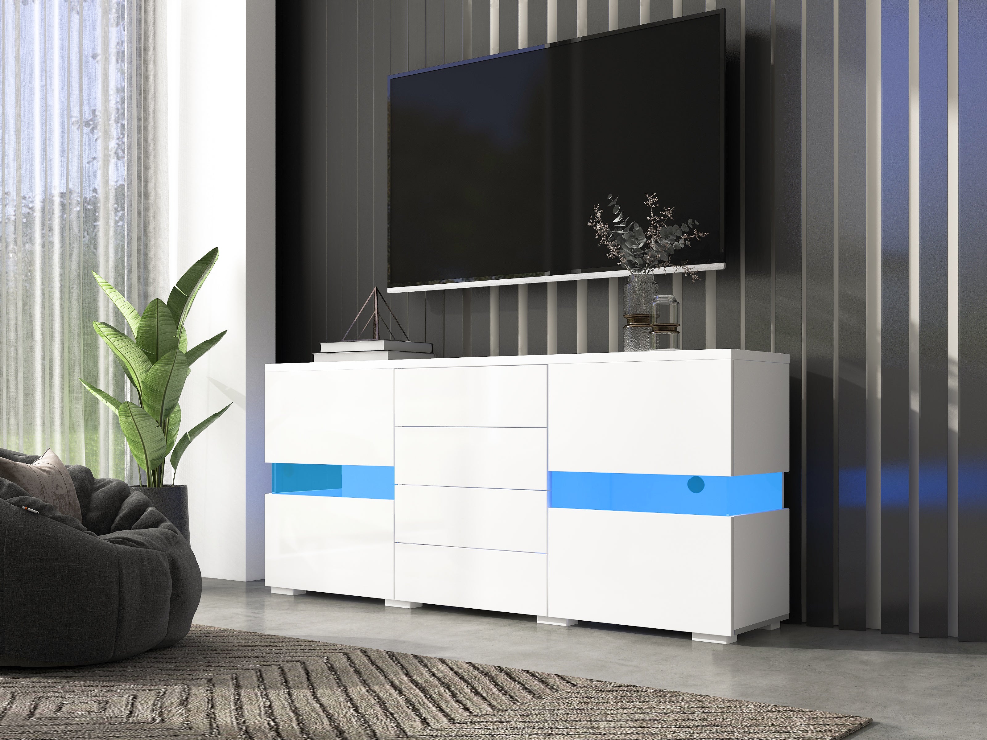 Sideboard Storage Cabinet 16 Color LED Lights - High-Gloss White