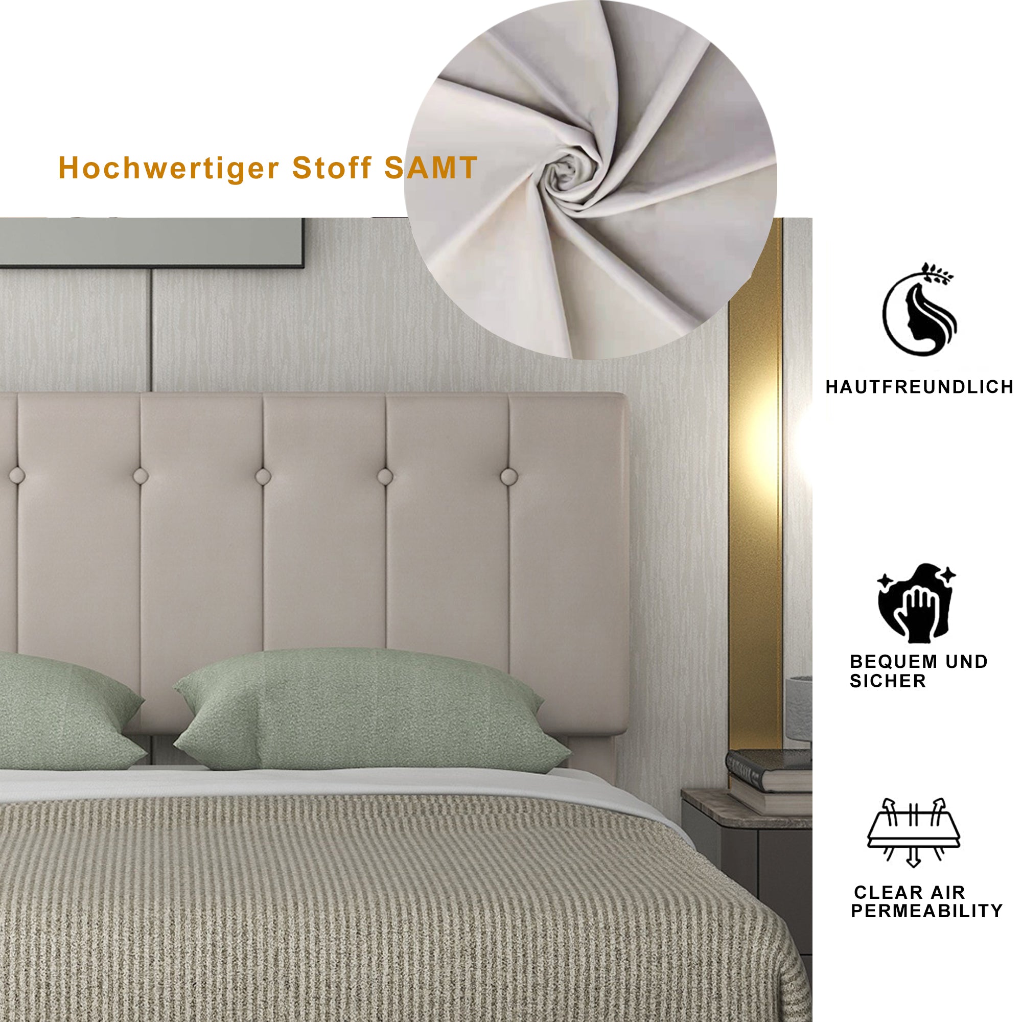 Upholstered Bed 140x200, Hydraulic Storage, Adjustable Headboard, Velvet Cream White