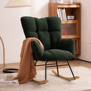 Mid Century Modern Rocking Chair, Teddy Fabric Tufted Upholstered, Dark Green