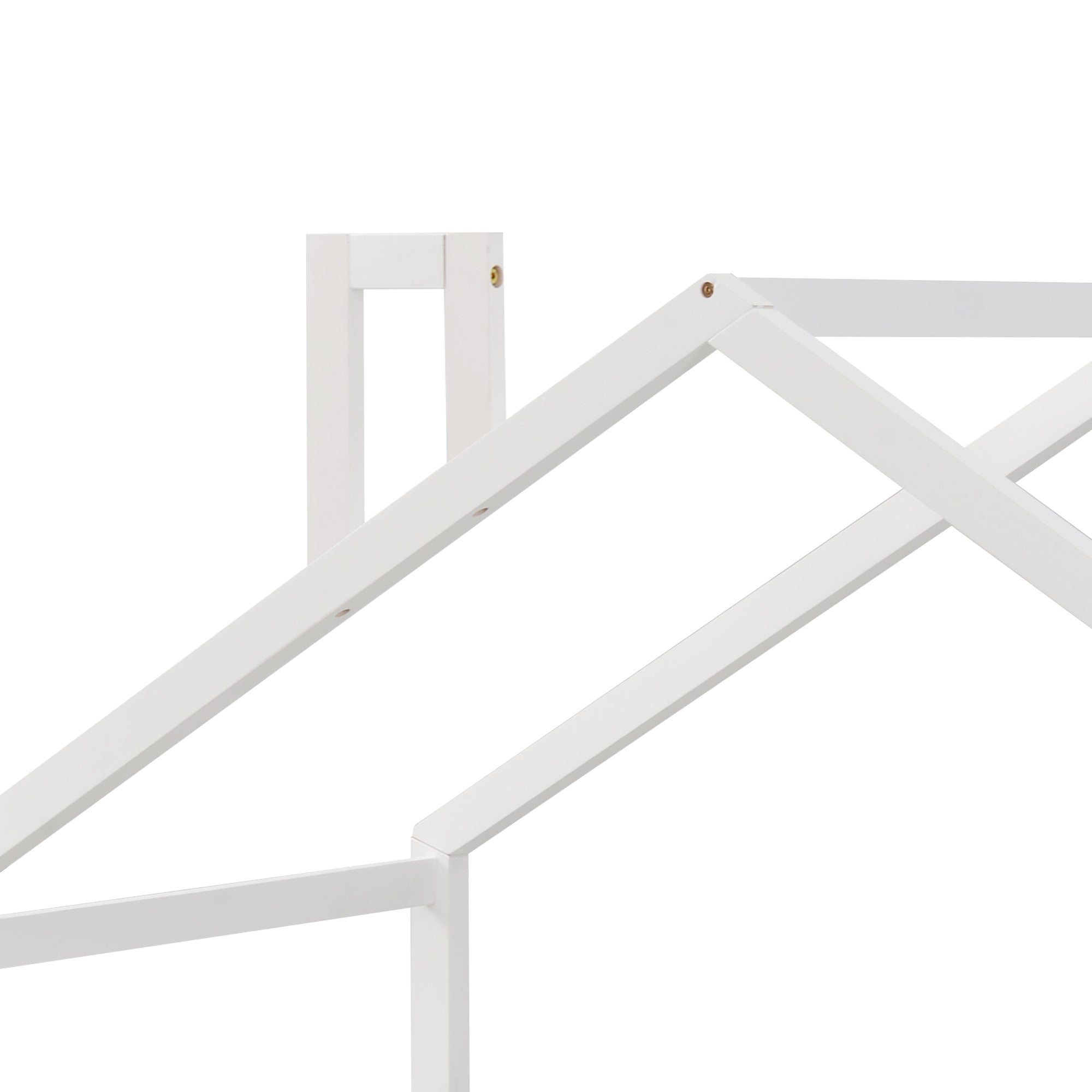 Children's Bed House Bed with Chimney, Fall Protection, Slatted Frames, Pinewood, White