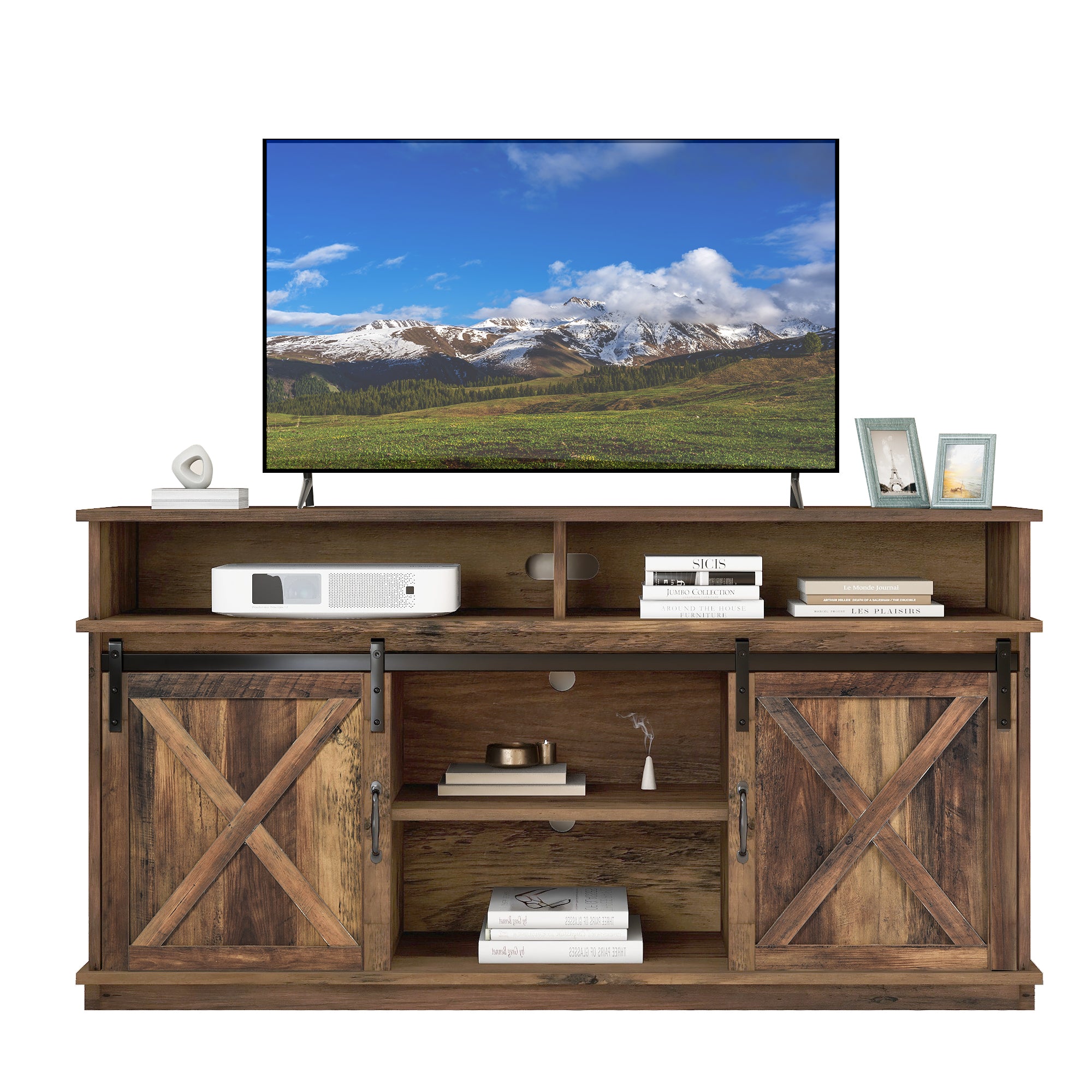 TV Cabinet, Sideboard Entertainment Center, Sliding Doors, Adjustable Shelves, Farmhouse Design Wood