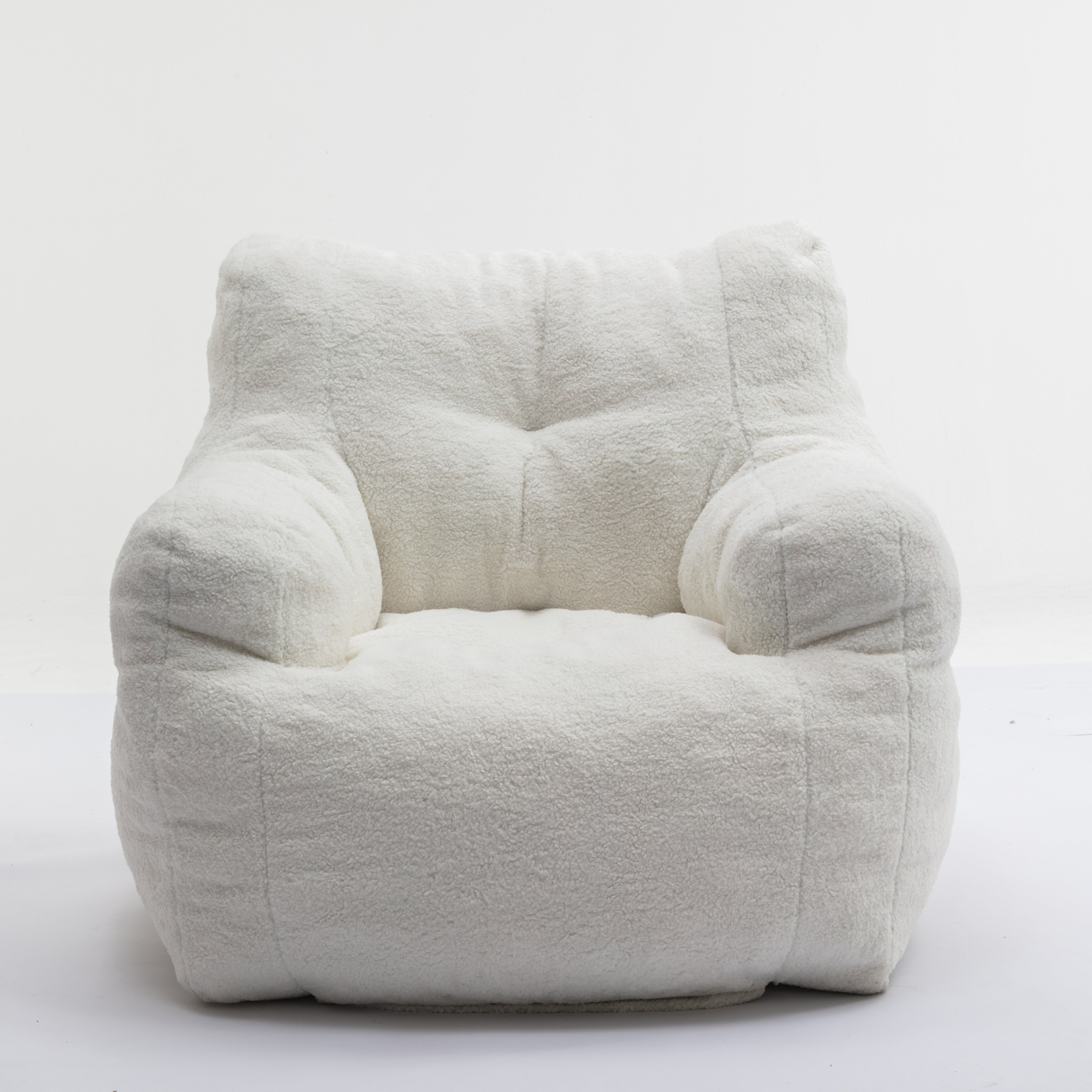 Soft Tufed Foam Bean Bag Chair with Teddy Fabric, Ivory White