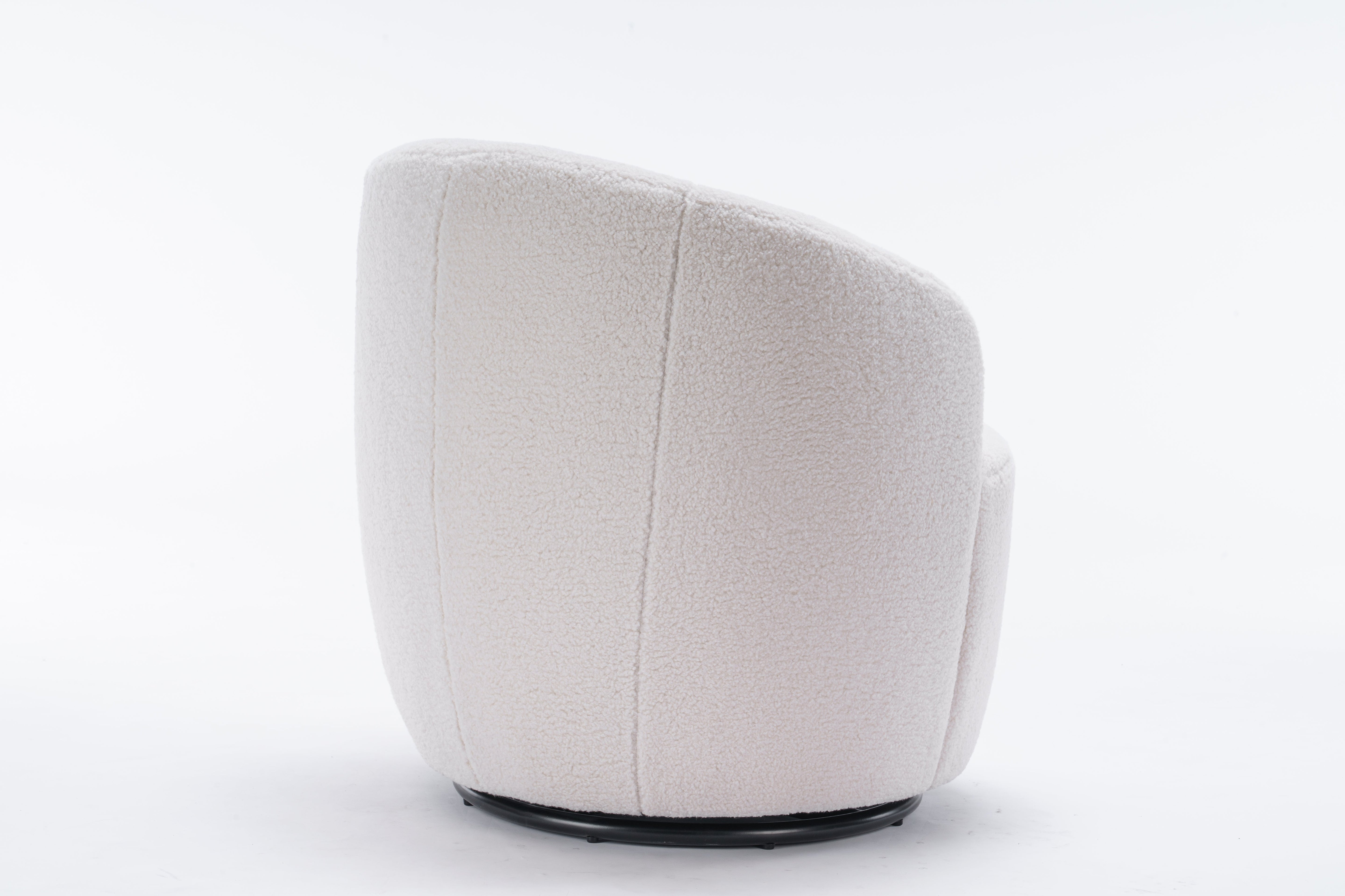 Teddy Fabric Swivel Accent Armchair Barrel Chair with Black Powder Coating Metal Ring, Ivory White