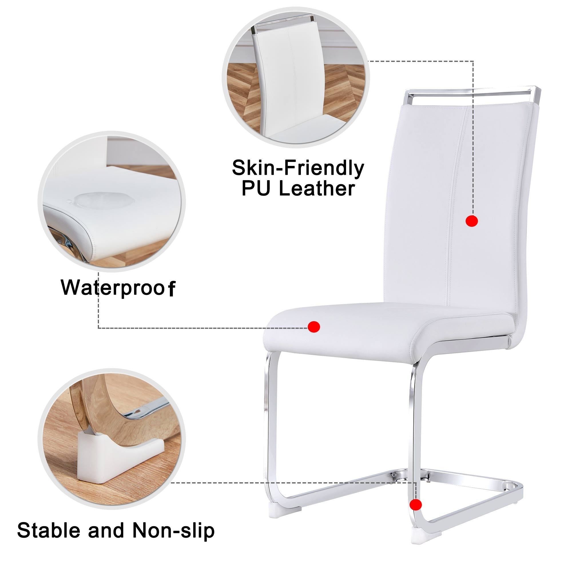 Cantilever Chair Set of 4 Chrome-Plated 120kg Faux Leather White