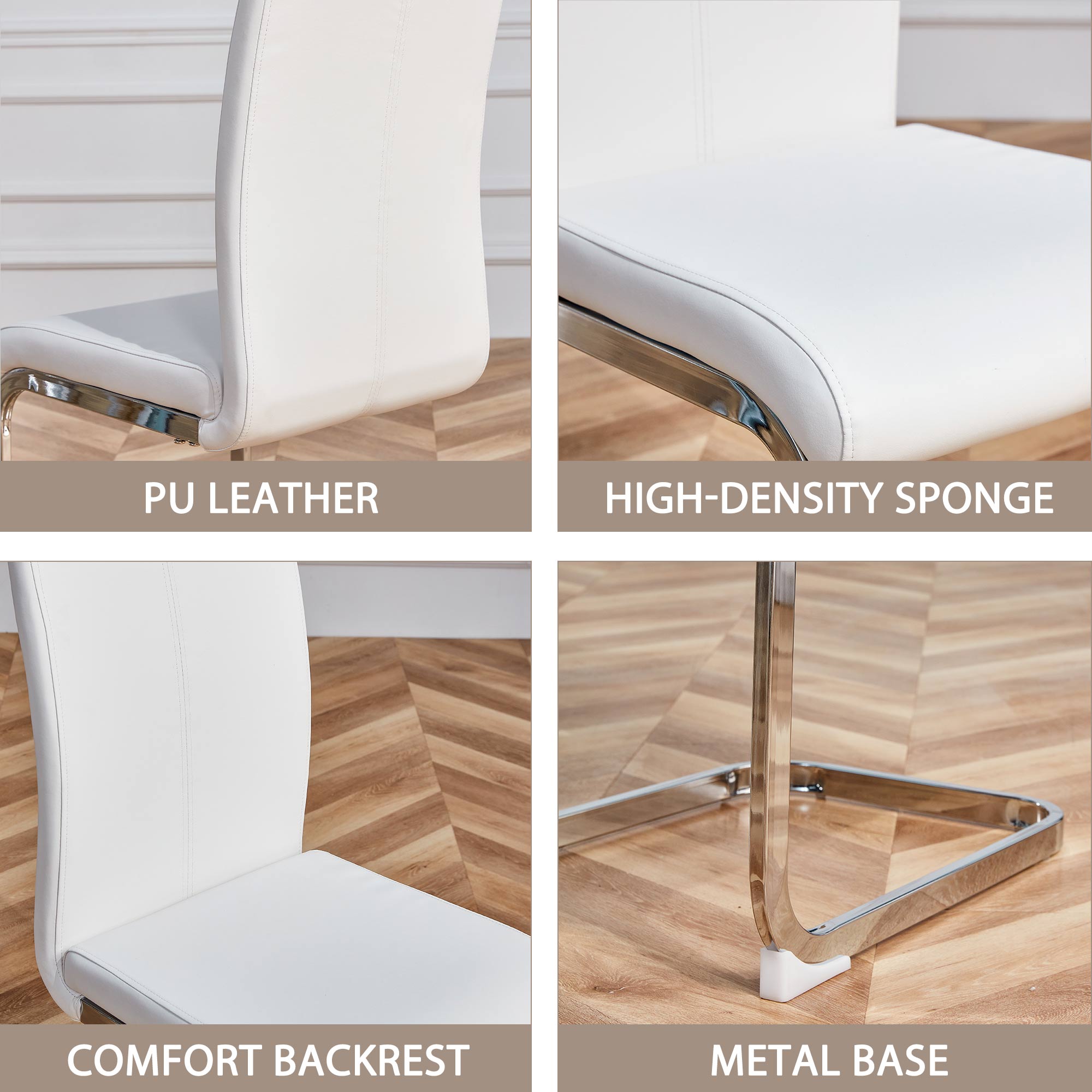 Cantilever Chair Set of 4 Chrome-Plated 120kg Faux Leather White