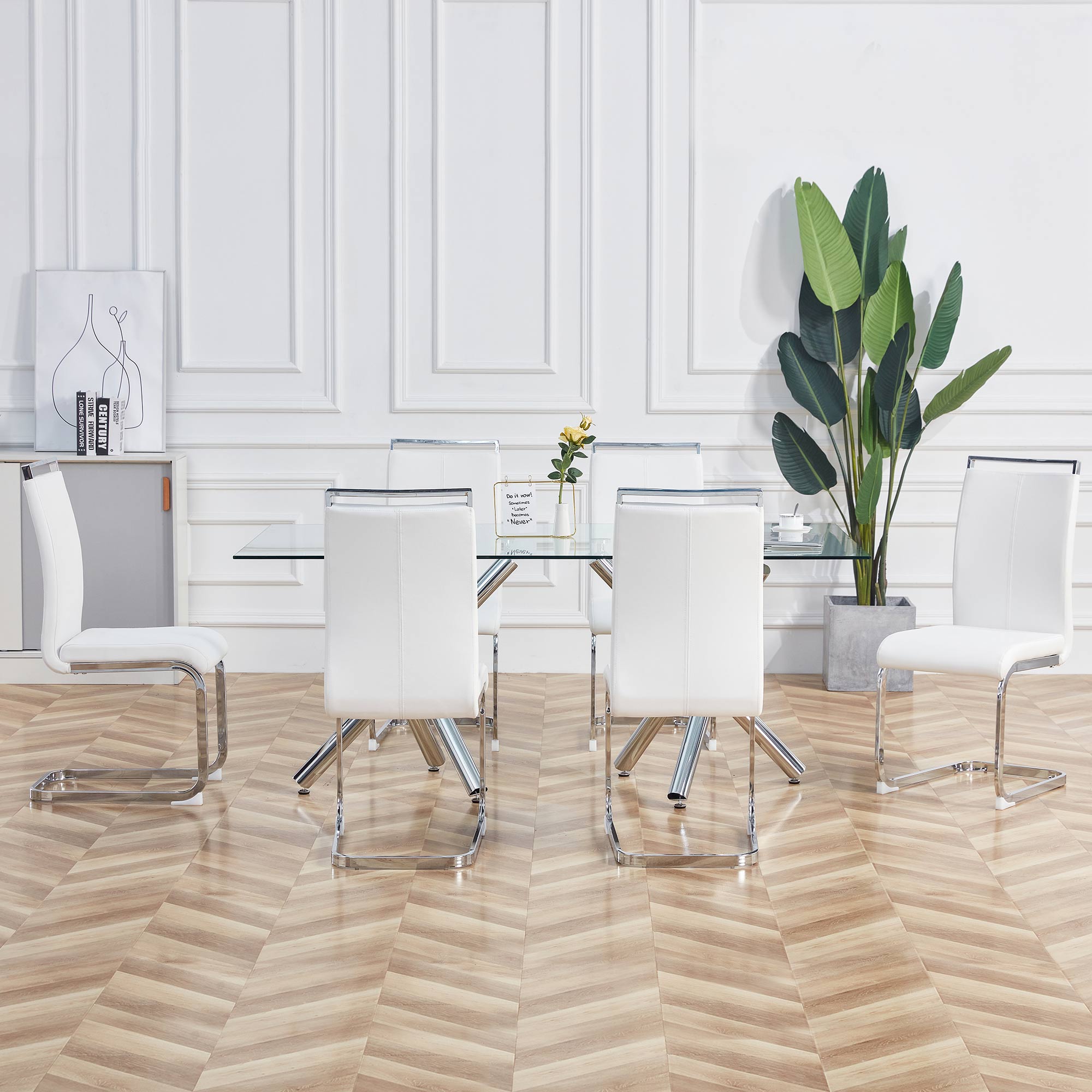 Cantilever Chair Set of 4 Chrome-Plated 120kg Faux Leather White