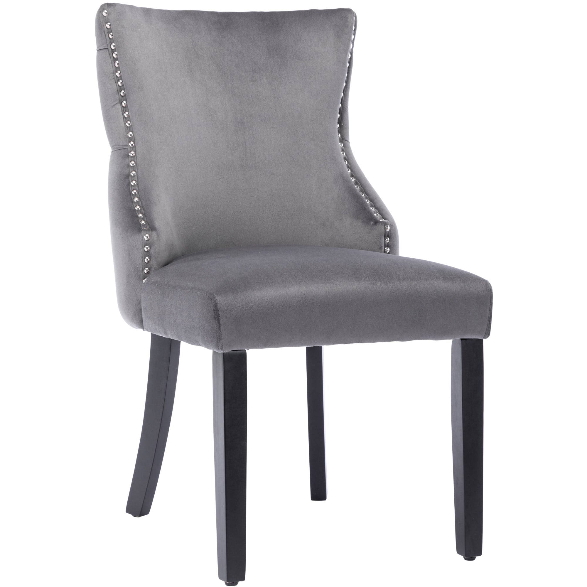 Dining Chair, 4-Legged Velvet with Button Stitching & Solid Wood Frame, Gray (Set of 6)