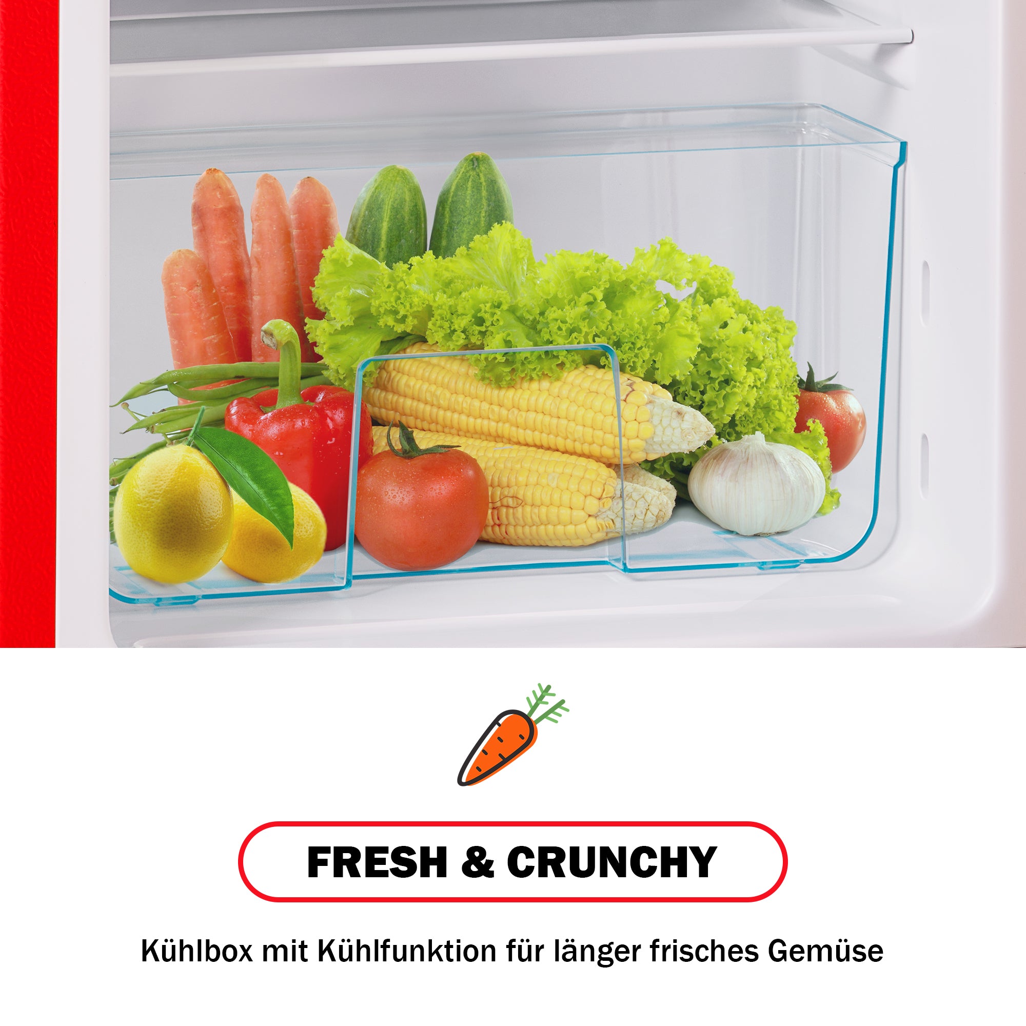 Retro Refrigerator Freezer Combination, 60L Total Volume, 22L Freezer, Red