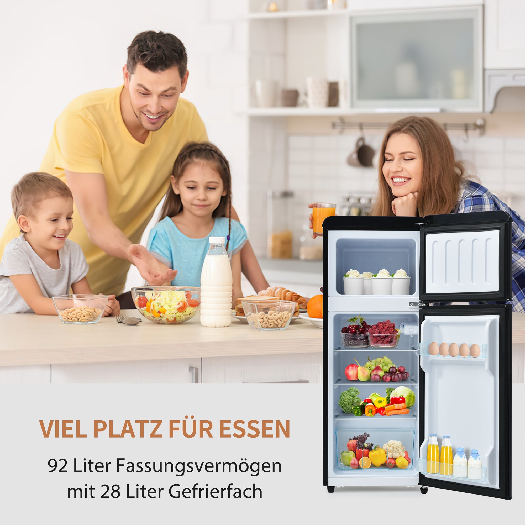 Retro Refrigerator, Fridge-Freezer, 105.5cm High, 92 Liter, Two-Door