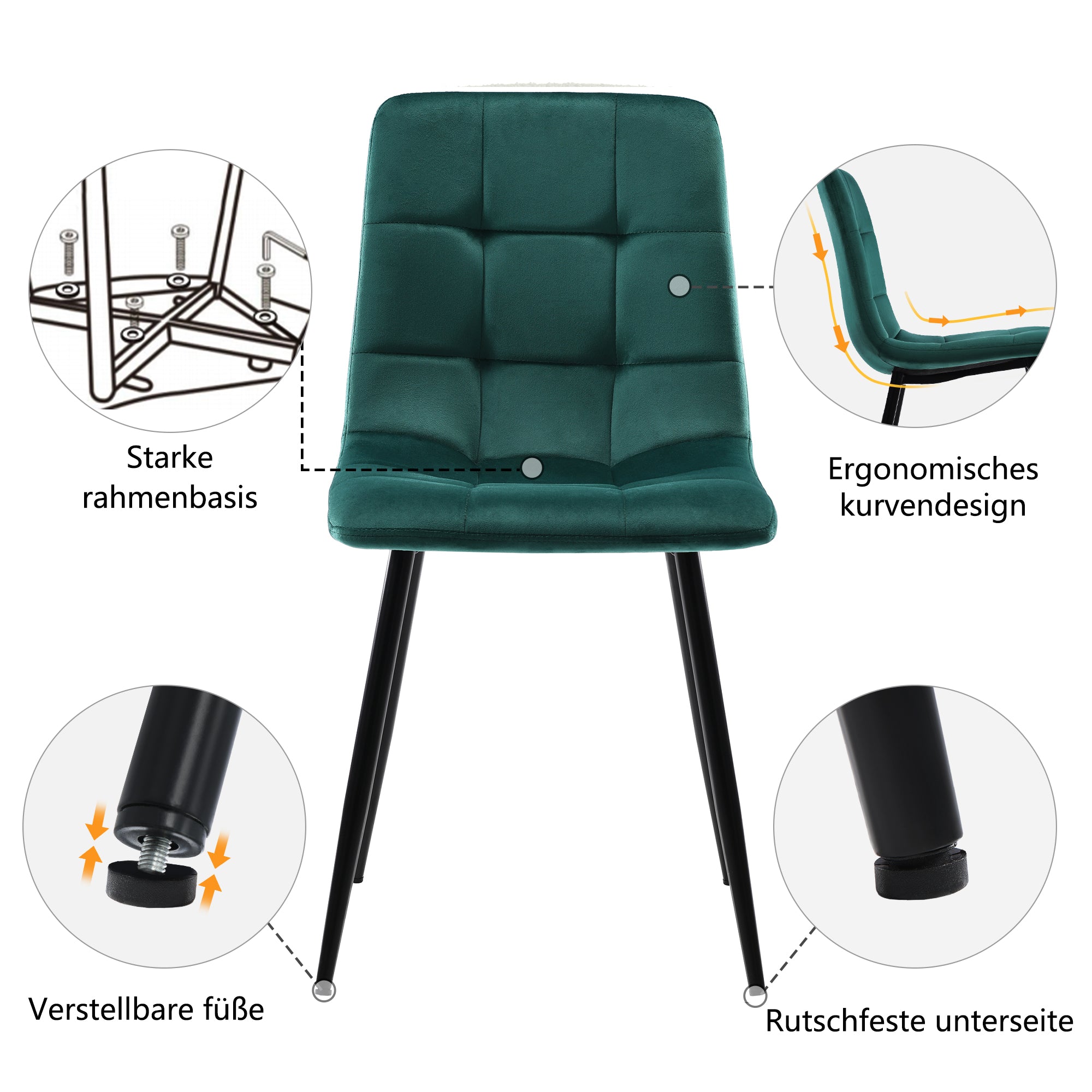 117cm Dining Set 5-Piece Rectangular Modern Dark Green Velvet Gold