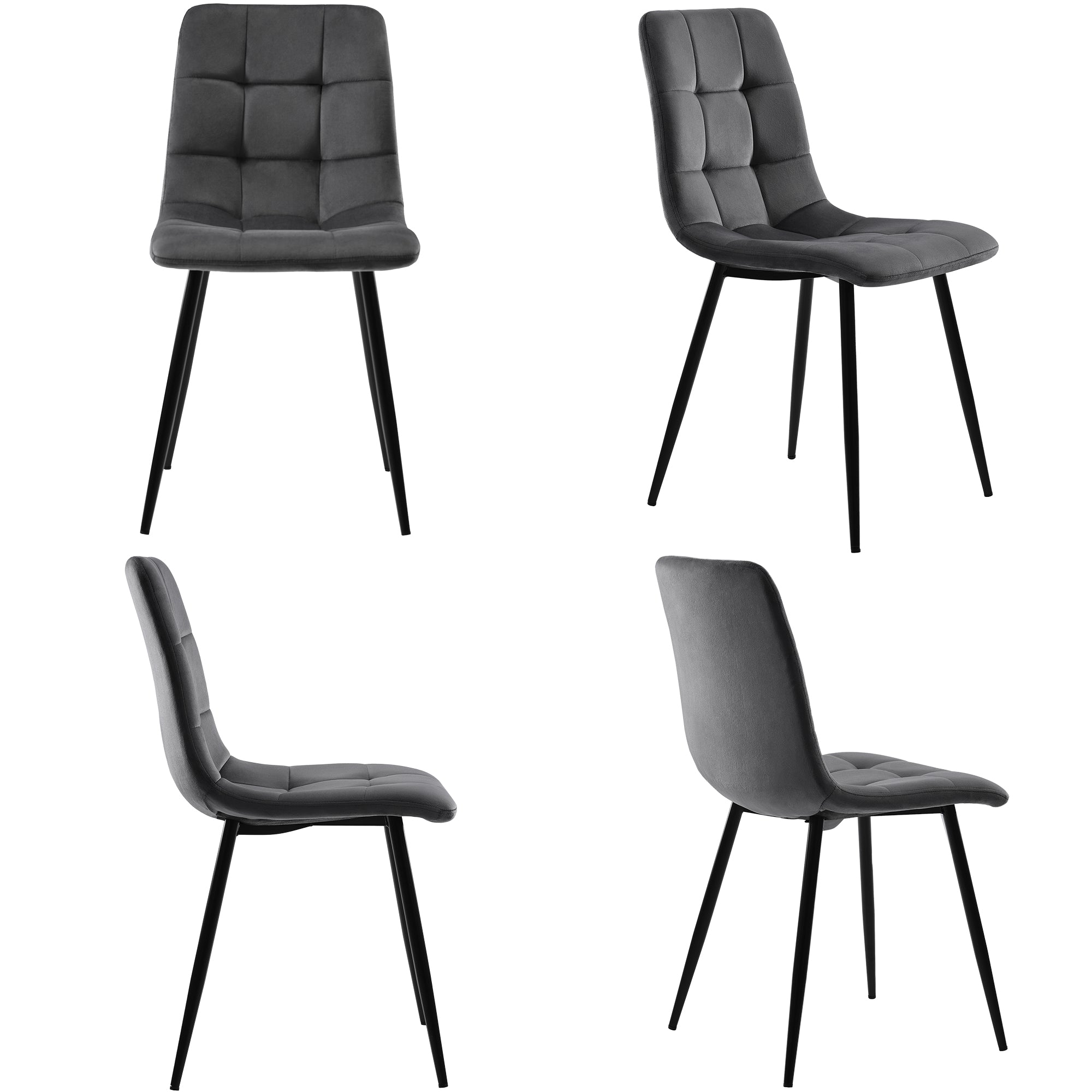 Set of 4 Dining Chairs Upholstered Designer Velvet Seat with Backrest Dark Grey Metal Frame
