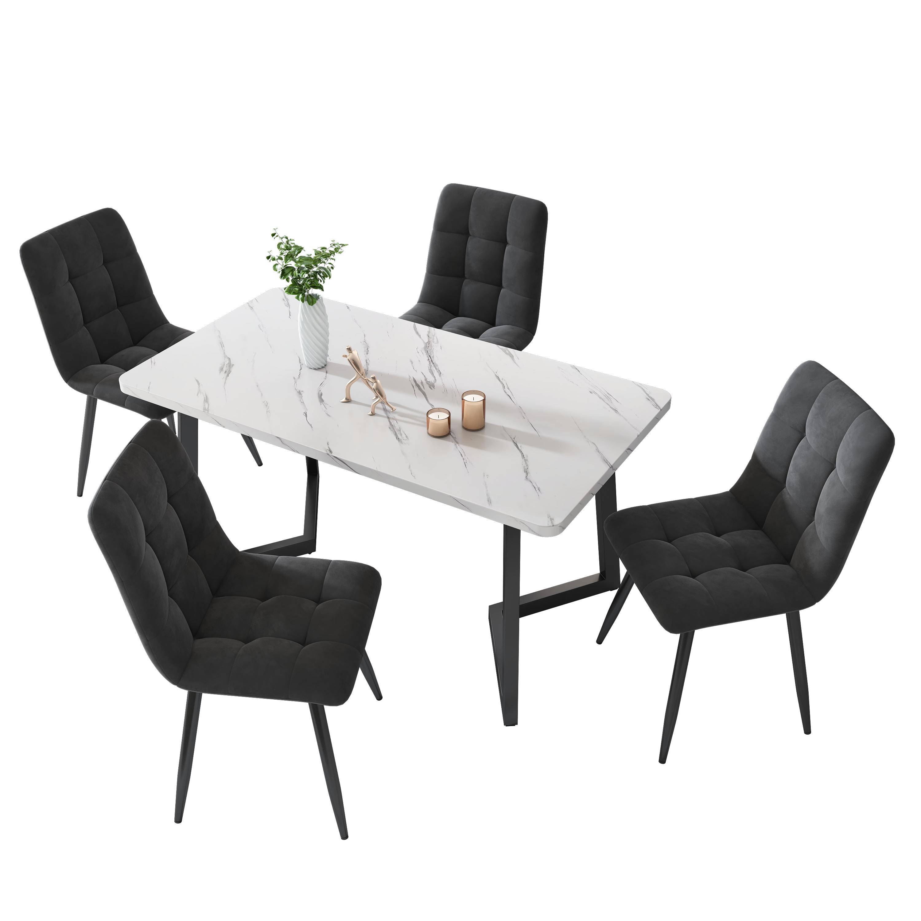 Set of 4 Dining Chairs Upholstered Designer Velvet Seat with Backrest Dark Grey Metal Frame