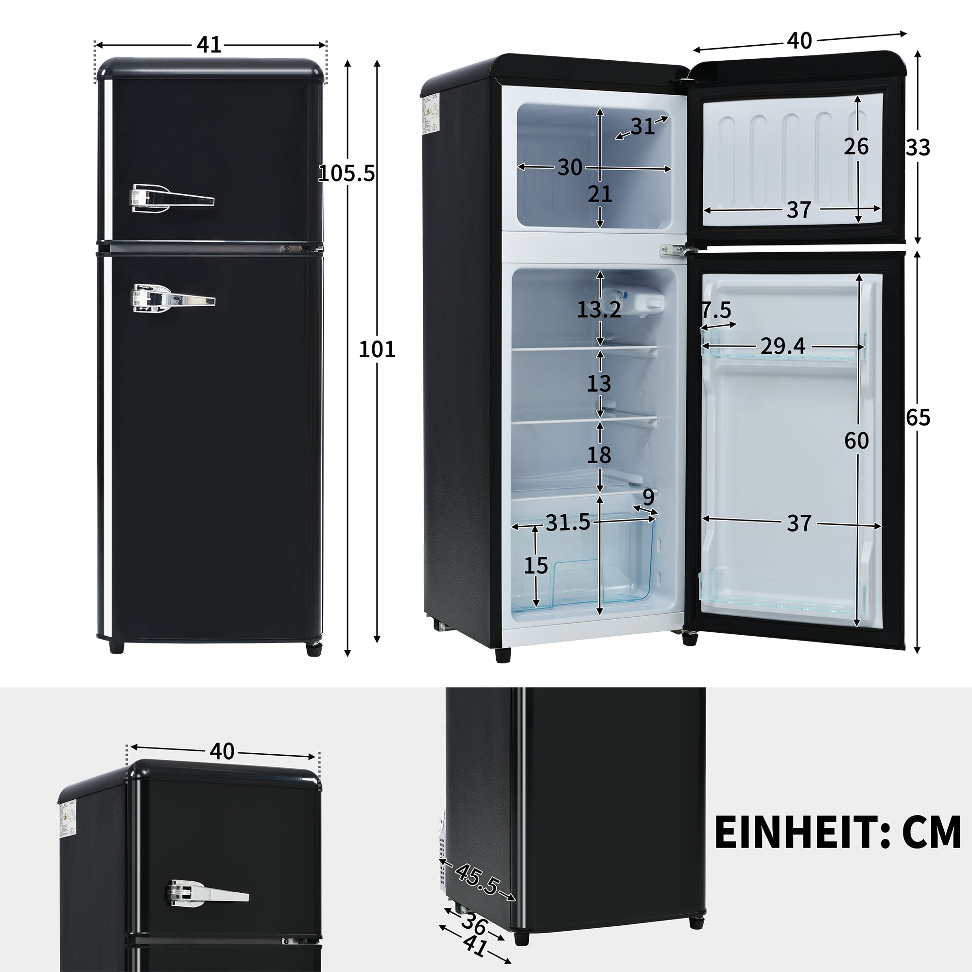 Retro Refrigerator, Fridge-Freezer, 105.5cm High, 92 Liter, Two-Door