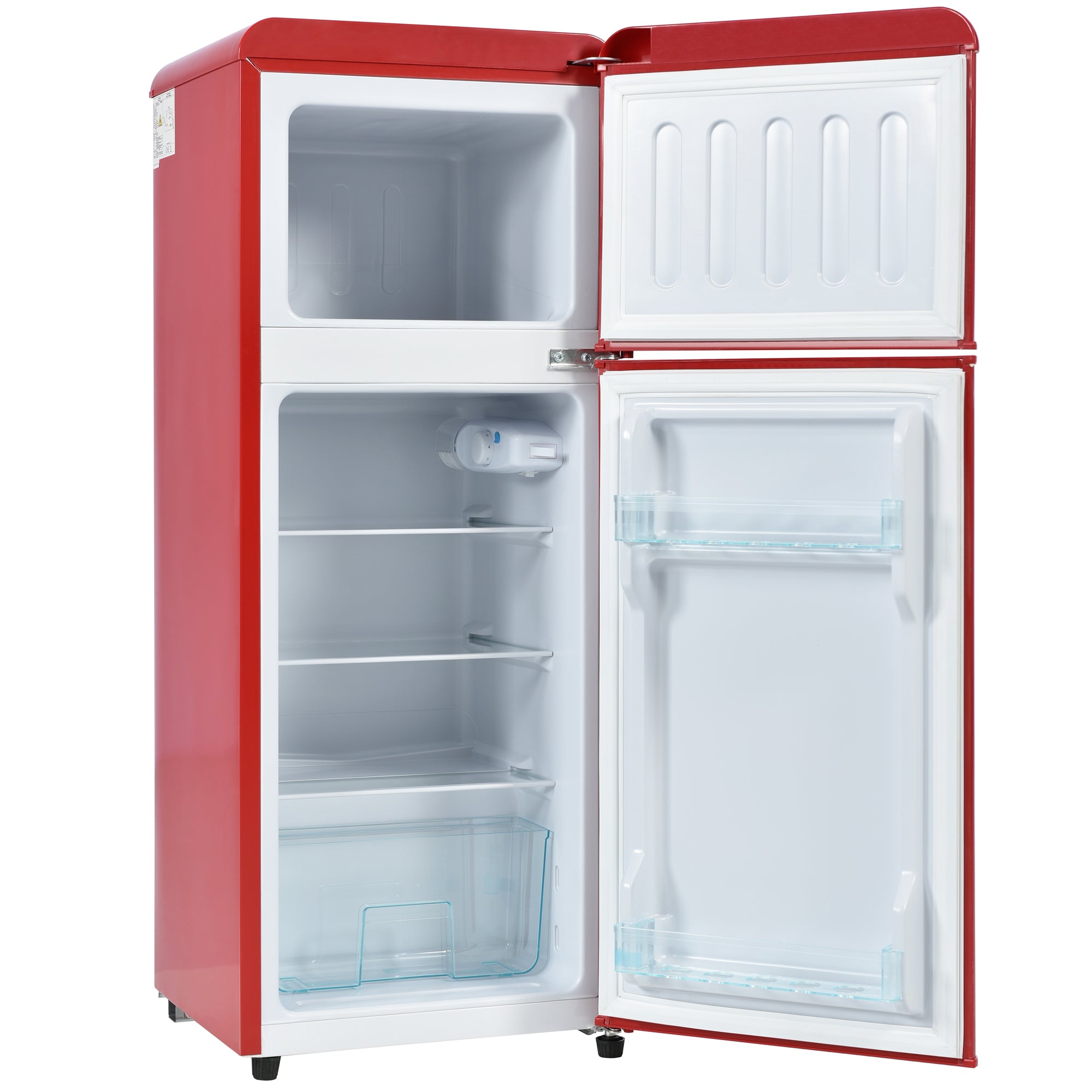 Retro Refrigerator, 105.5cm High, 92L Total, 28L Freezer, Two-Door, Glass Shelves