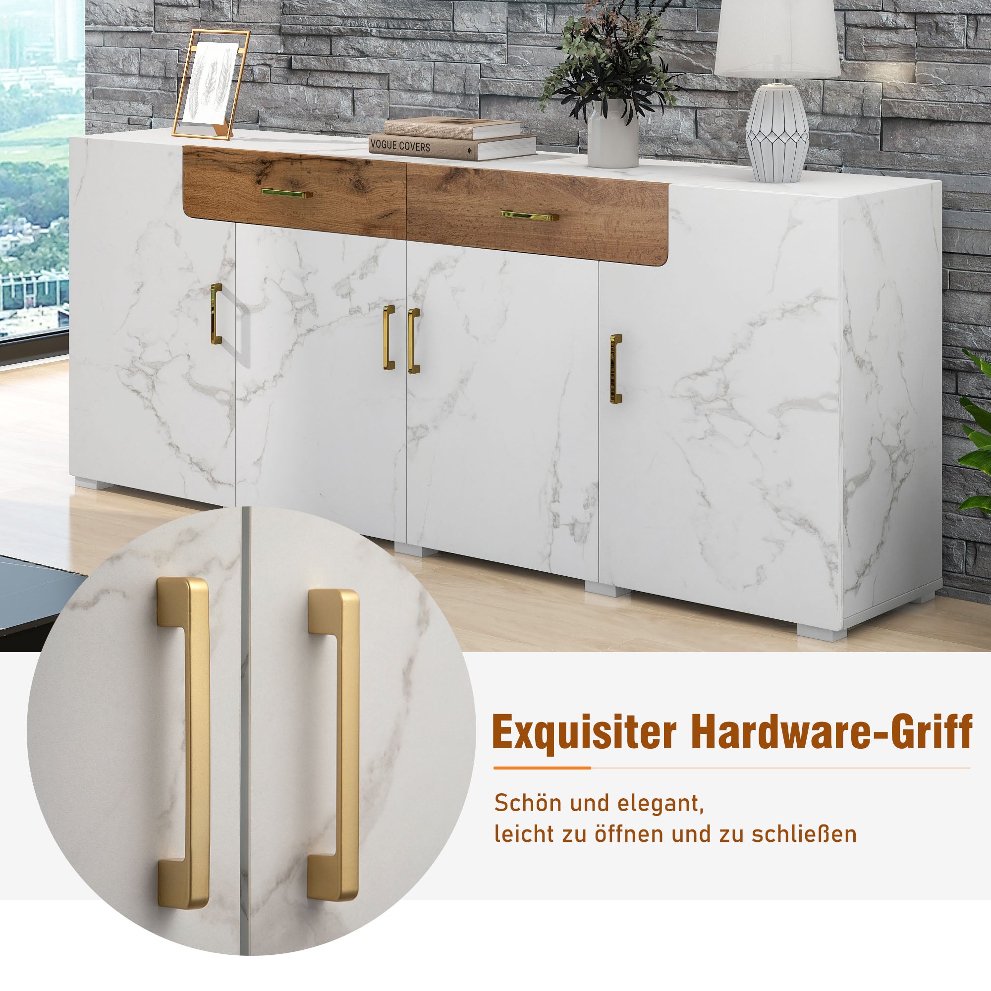 Sideboard Storage Cabinet 208 cm 4 Doors 2 Drawers, Kitchen/Buffet