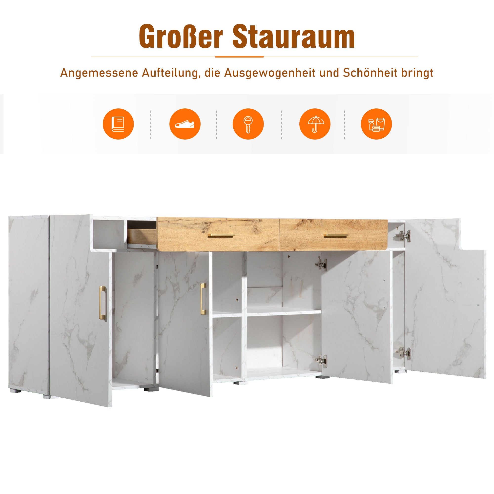 Sideboard Storage Cabinet 208 cm 4 Doors 2 Drawers, Kitchen/Buffet