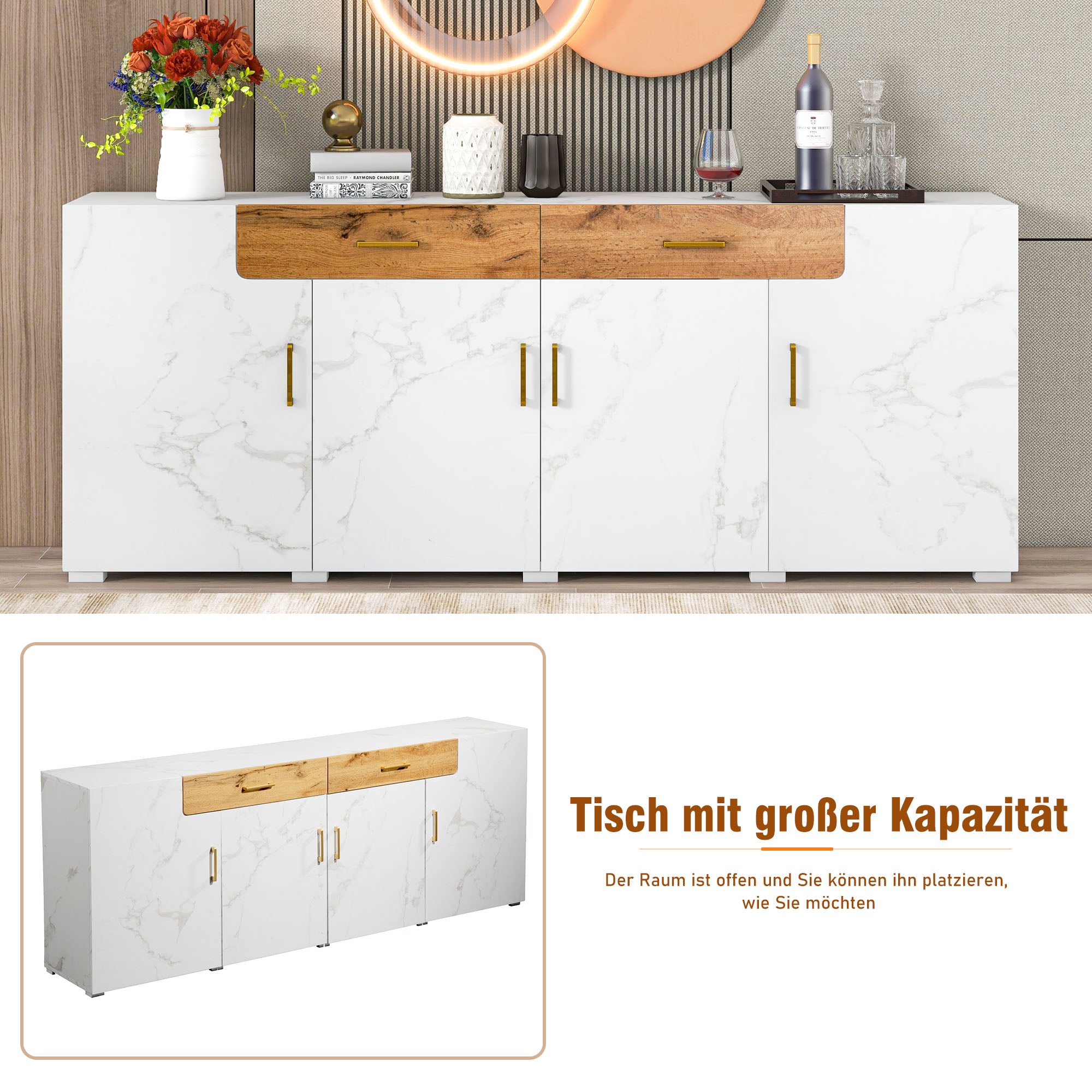 Sideboard Storage Cabinet 208 cm 4 Doors 2 Drawers, Kitchen/Buffet