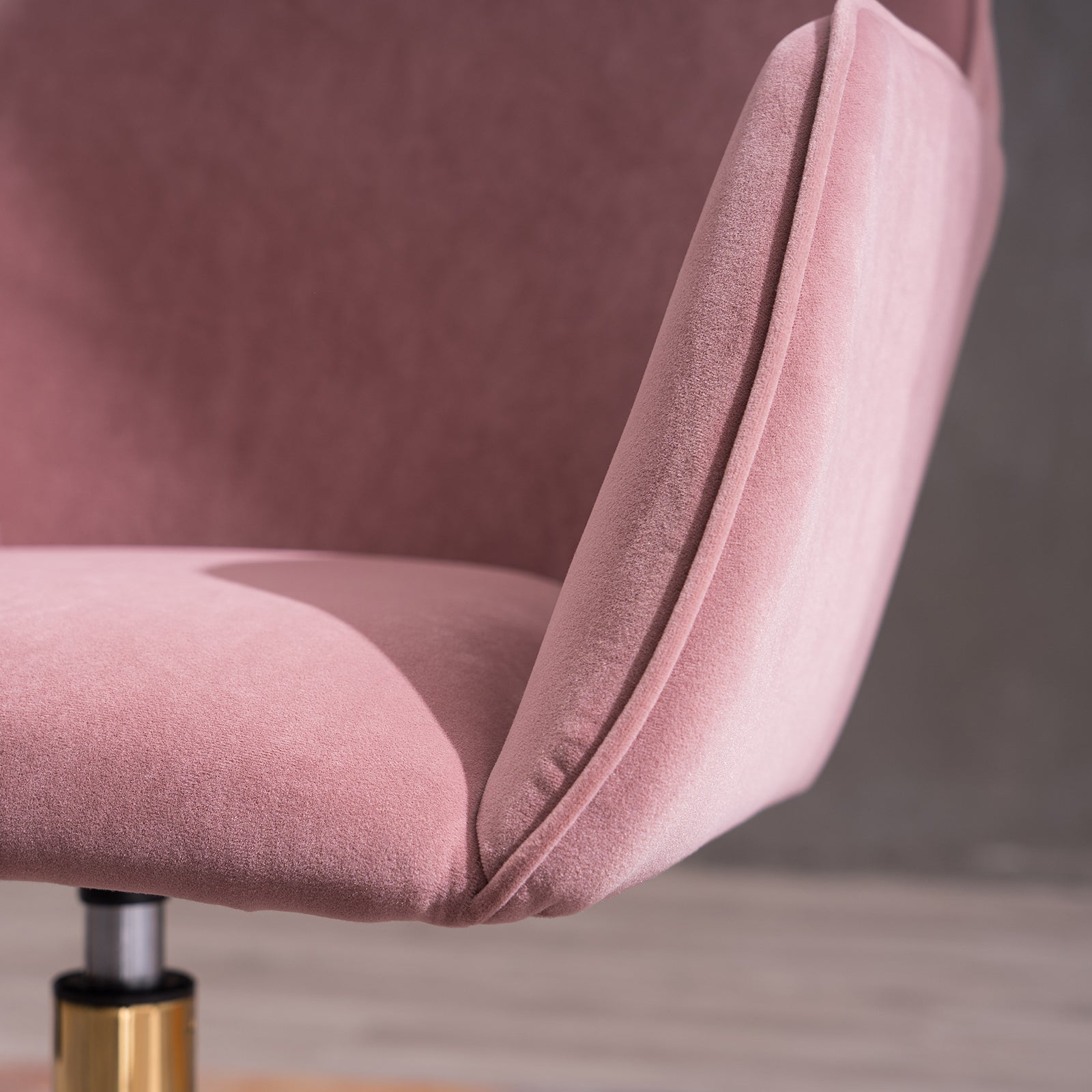 New Velvet Fabric Material Adjustable Height Swivel Home Office Chair For Indoor Office With Gold Legs, Pink