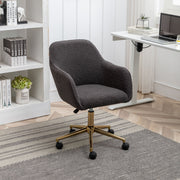 New Teddy Fabric Material Adjustable Height Swivel Home Office Chair with Gold Legs, Dark Gray