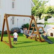Double Swing for Children with Slide and Climbing Ladder, Solid Wood