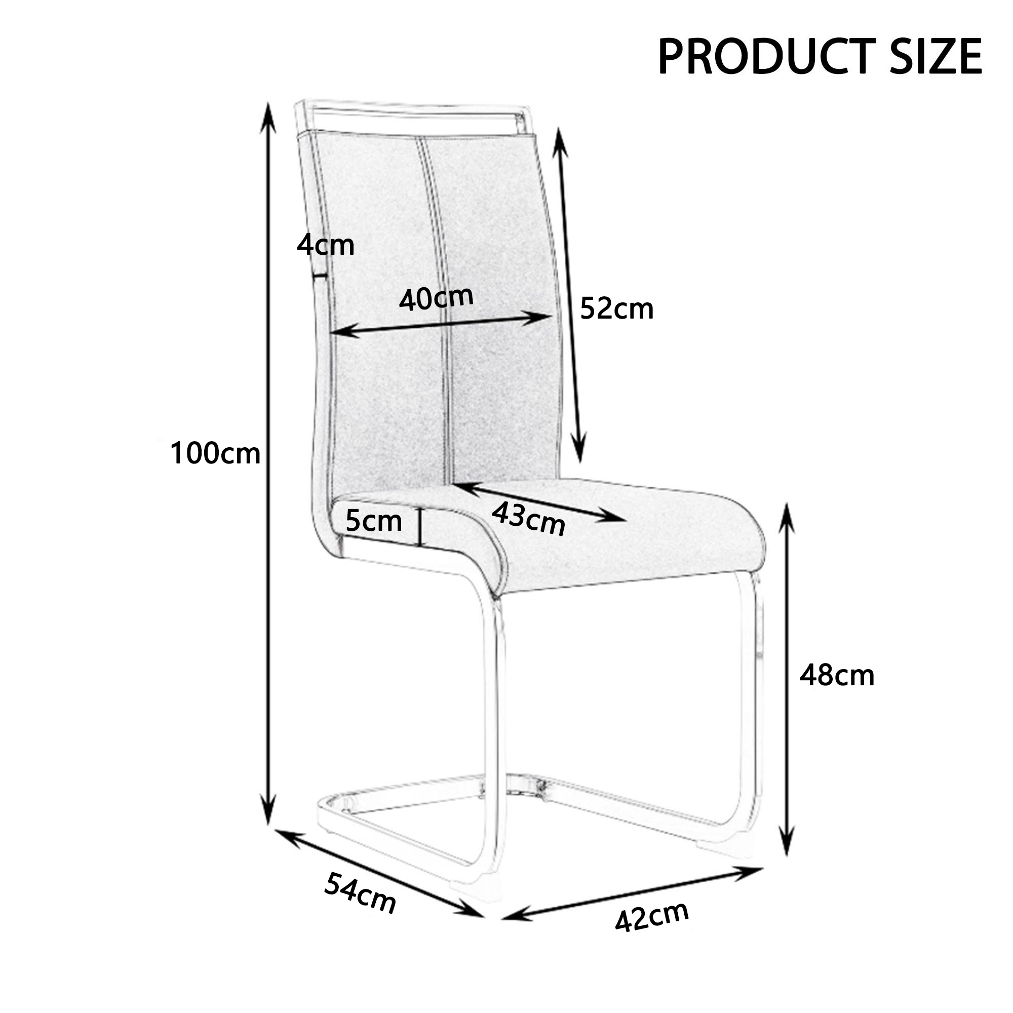 Cantilever Chair Set of 4 Chrome-Plated 120kg Faux Leather White