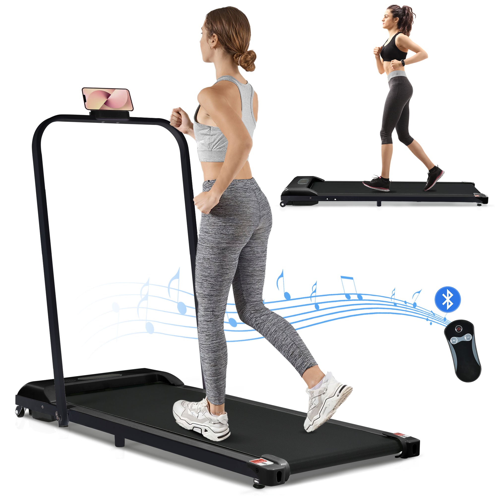 Folding Treadmill for Home Office Use,Under Desk Treadmill,1-6KM/H, Portable Walking Running Machine with Bluetooth Speaker, Remote Control, LCD Display, Phone Holder