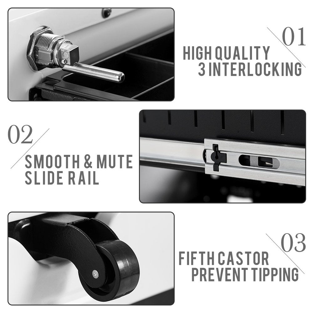 Mobile File Cabinet 3 Drawers 5 Wheels Lockable Storage for A4 Metal Solid Pedestal with Keys
