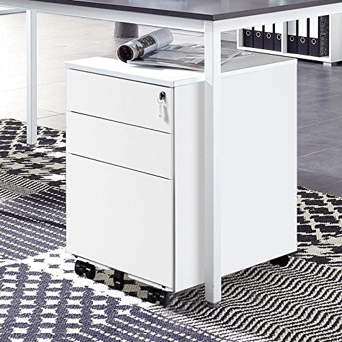 Mobile File Cabinet 3 Drawers 5 Wheels Lockable Storage for A4 Metal Solid Pedestal with Keys