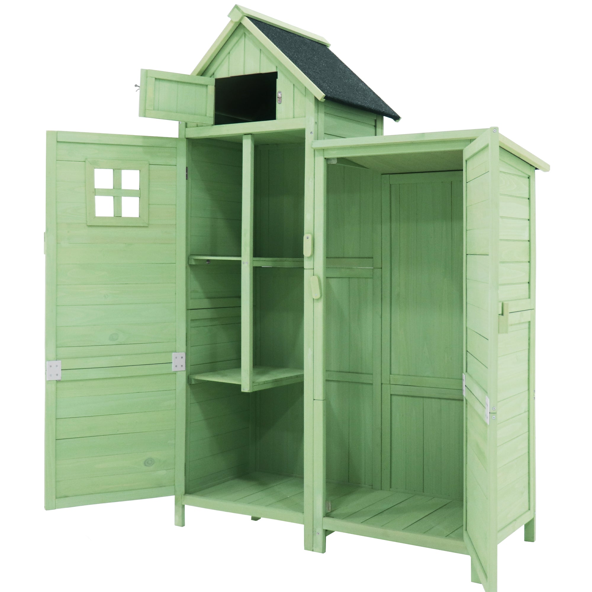 Wooden Garden Shed Tool Storage Cabinet Weatherproof 118x54x173cm Green