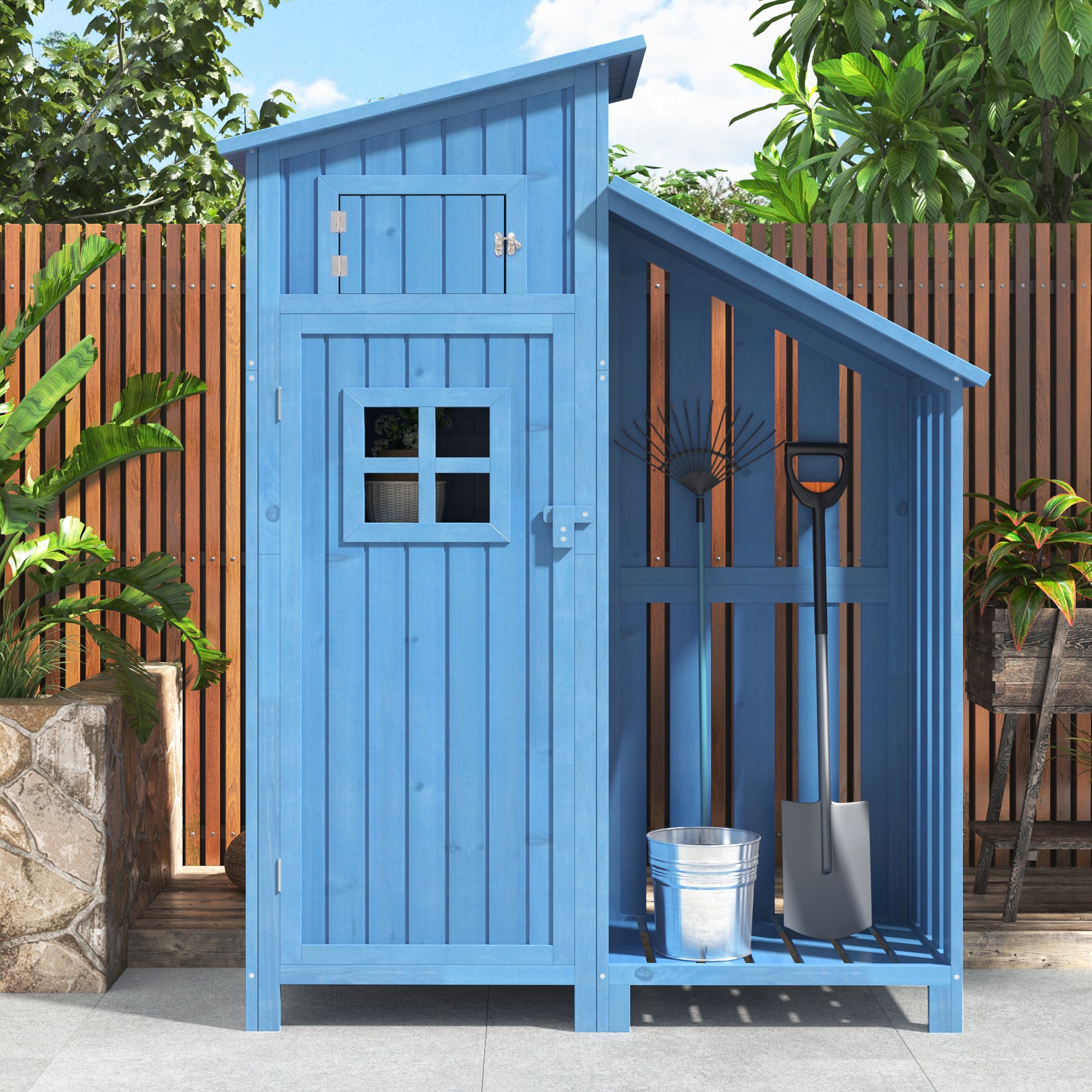 Garden Shed Tool Storage Cabinet 124x46x174 cm for Small Gardens Blue Wood