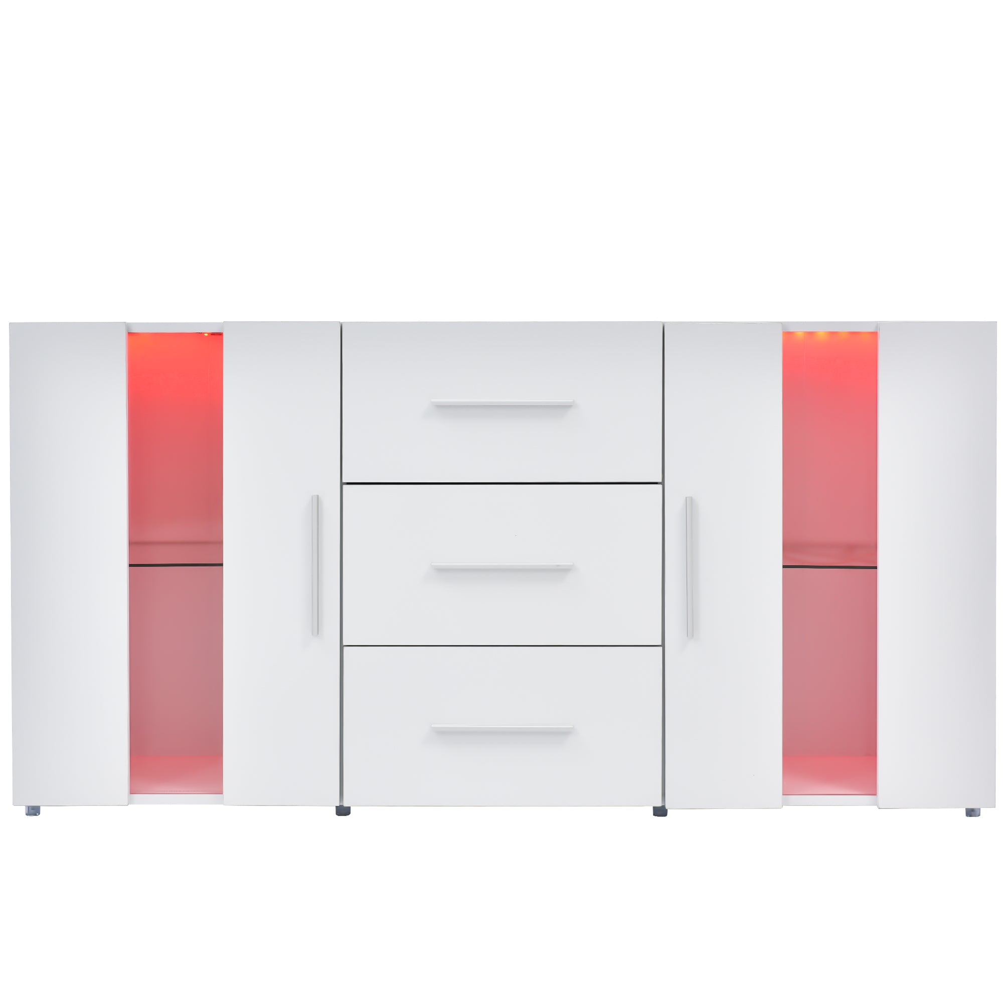 Sideboard, 16-Color LED Lights, 140x35x70cm, for Dining & Living Room