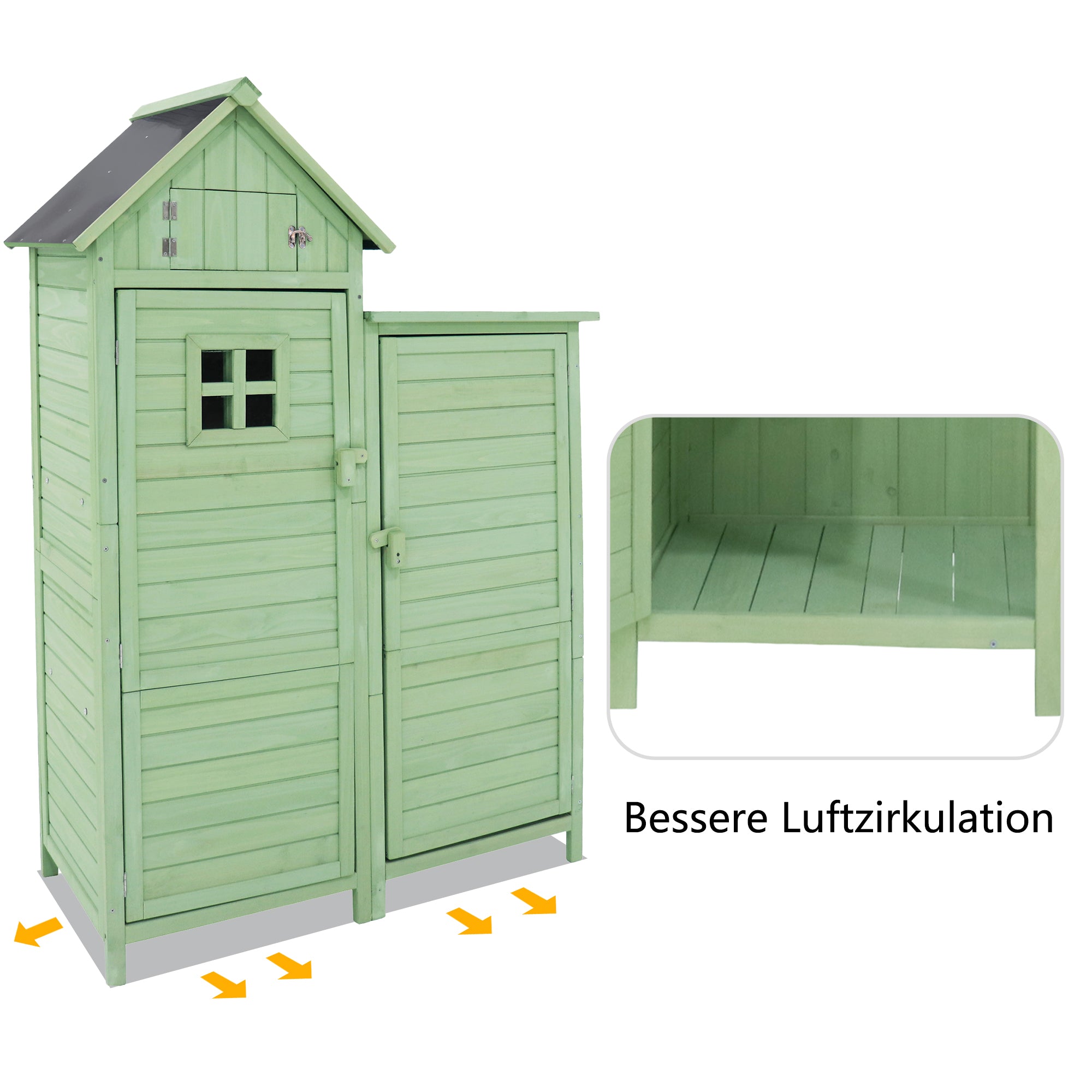 Wooden Garden Shed Tool Storage Cabinet Weatherproof 118x54x173cm Green