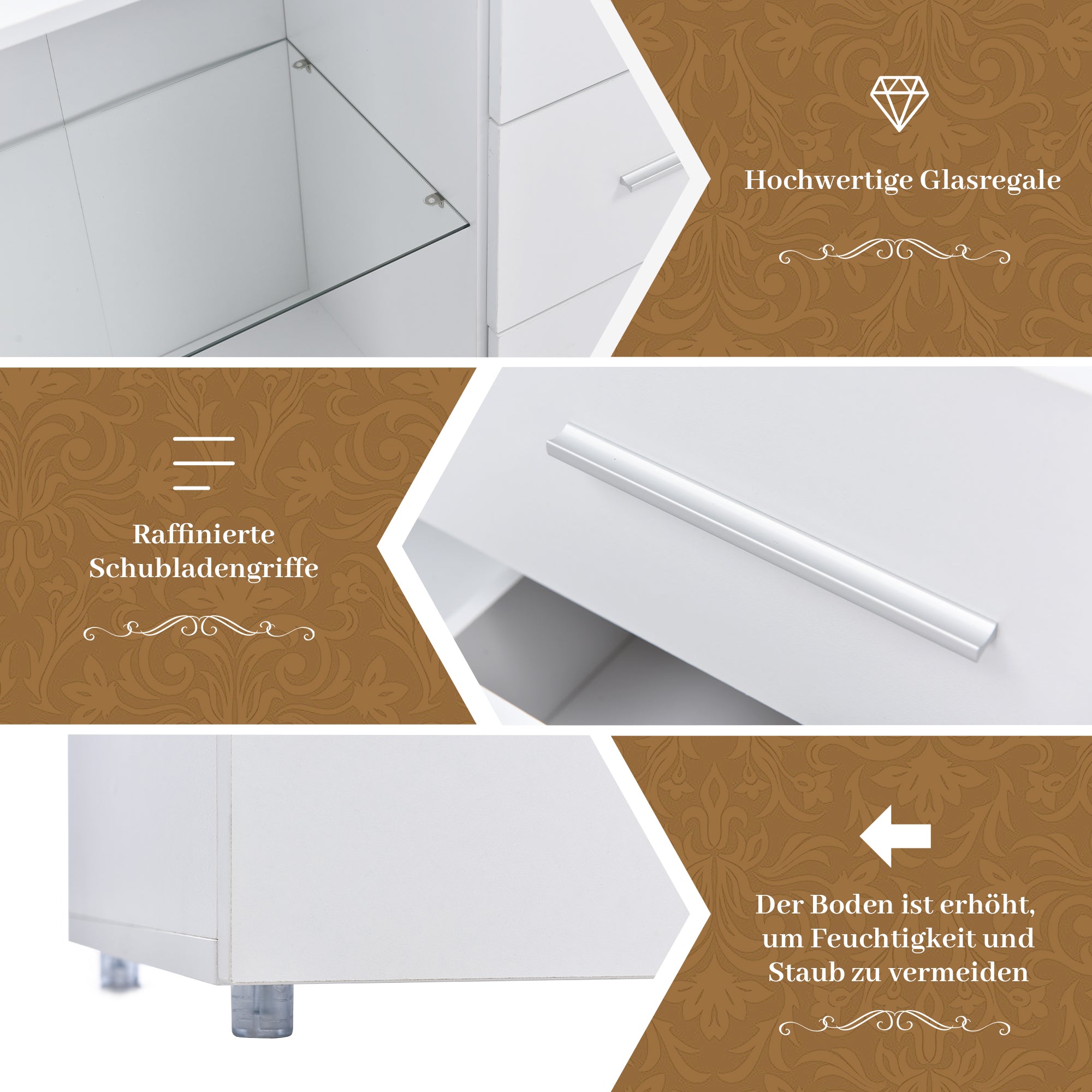 Sideboard, 16-Color LED Lights, 140x35x70cm, for Dining & Living Room