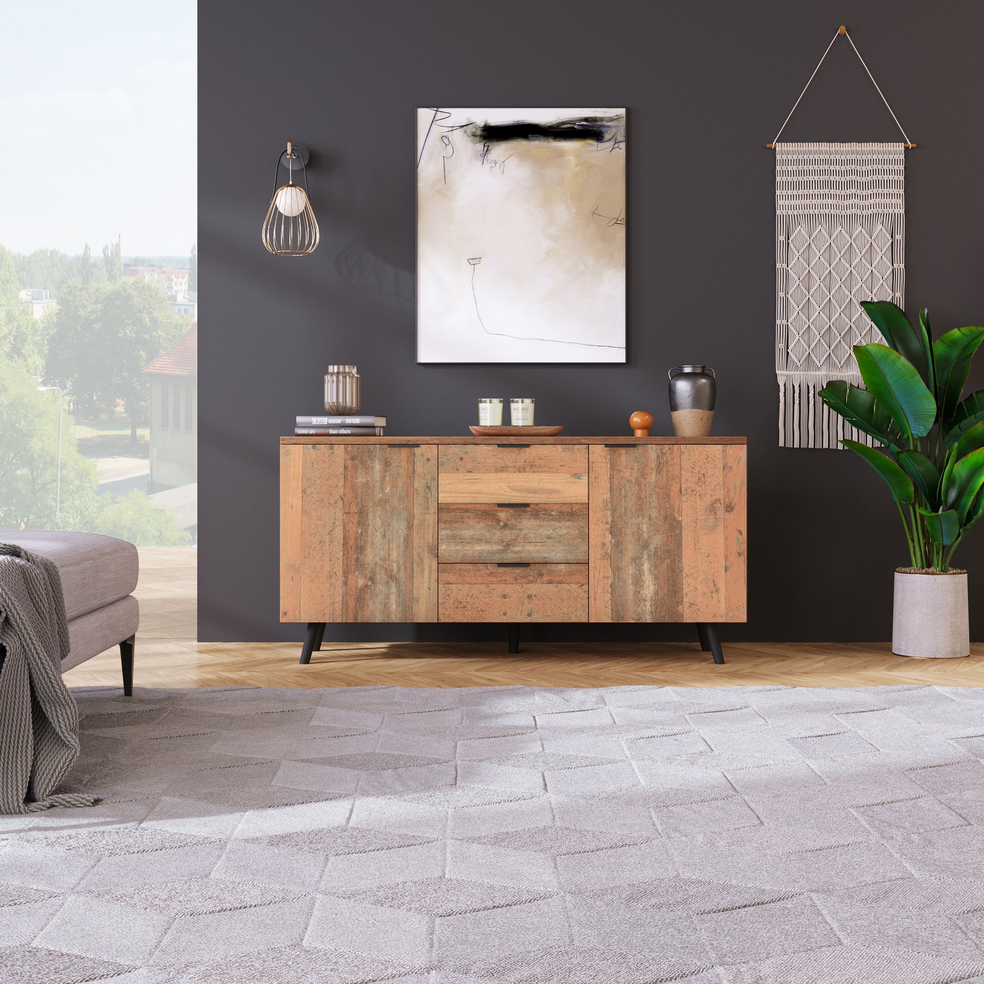 Sideboard TV Cabinet, Adjustable Shelves Storage, Vintage Brown