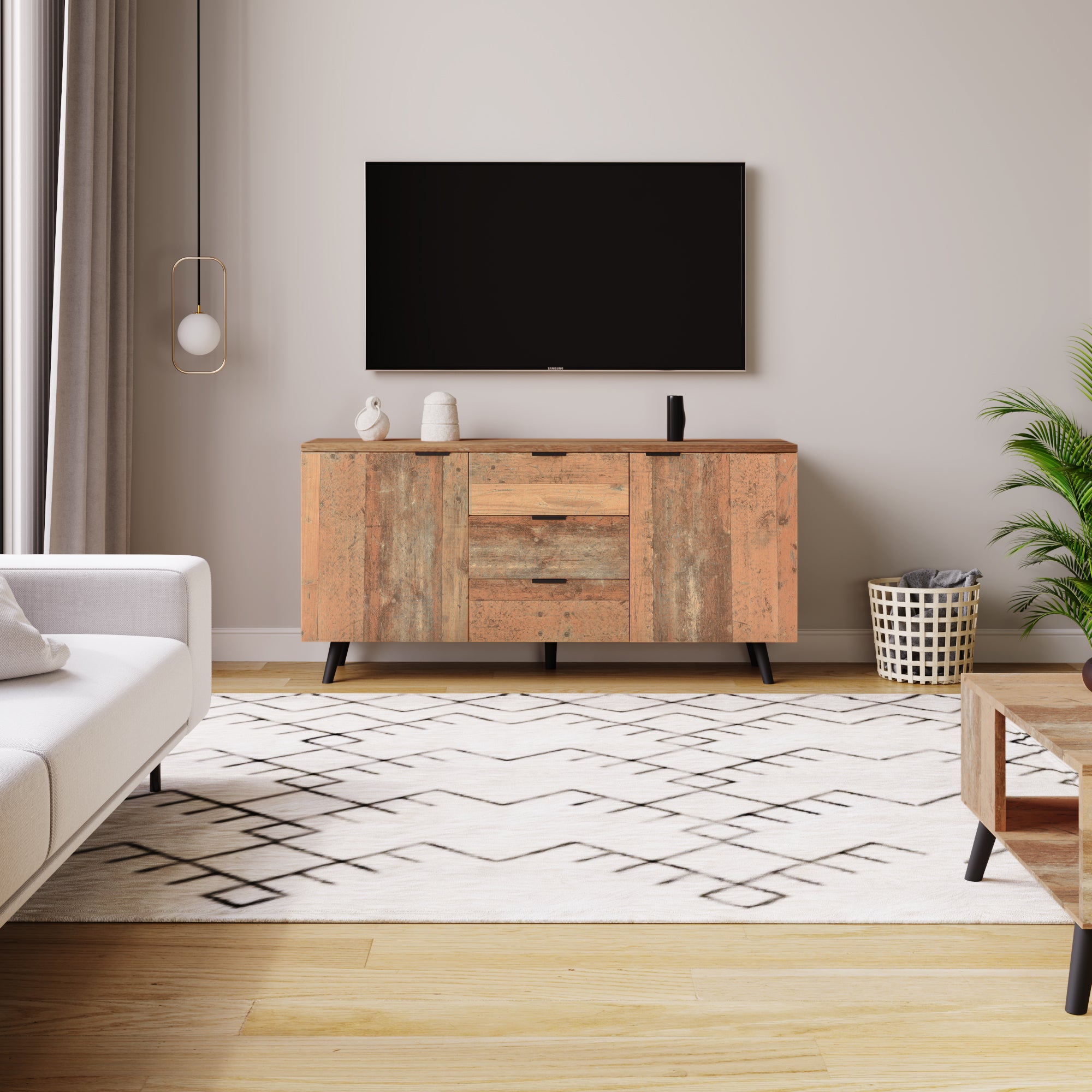 Sideboard TV Cabinet, Adjustable Shelves Storage, Vintage Brown